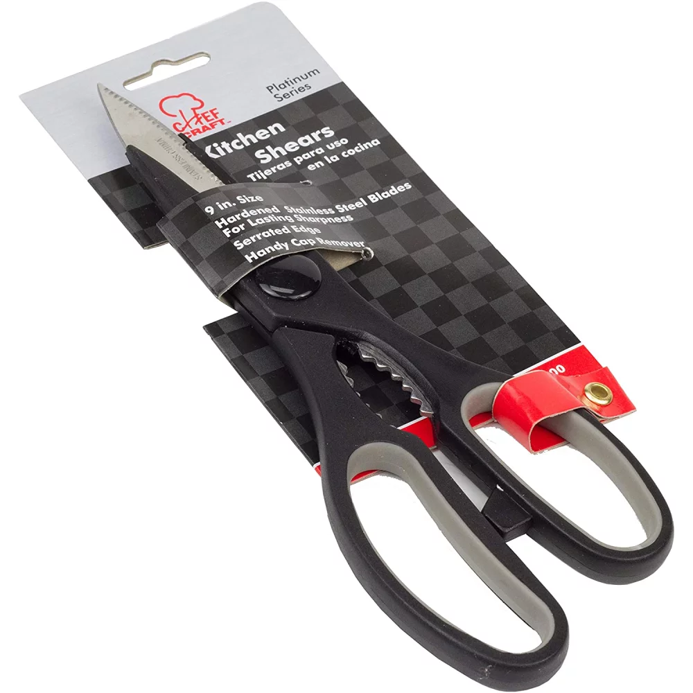Chef Craft 9 inch Kitchen Shears Scissors Stainless Steel, Black, 2 Pack