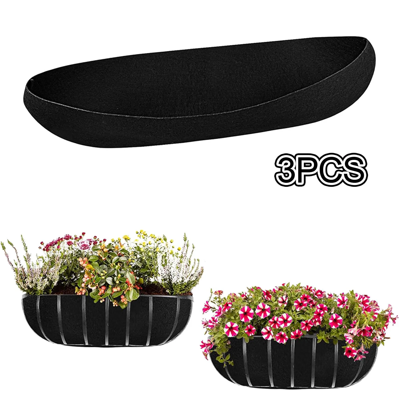 SunniMix 3Pcs Fabric Planter Basket Liners Flower Basket Liner Hanging Plant Liner for Wedding Parties Decor Accessories Durable Black 36inch
