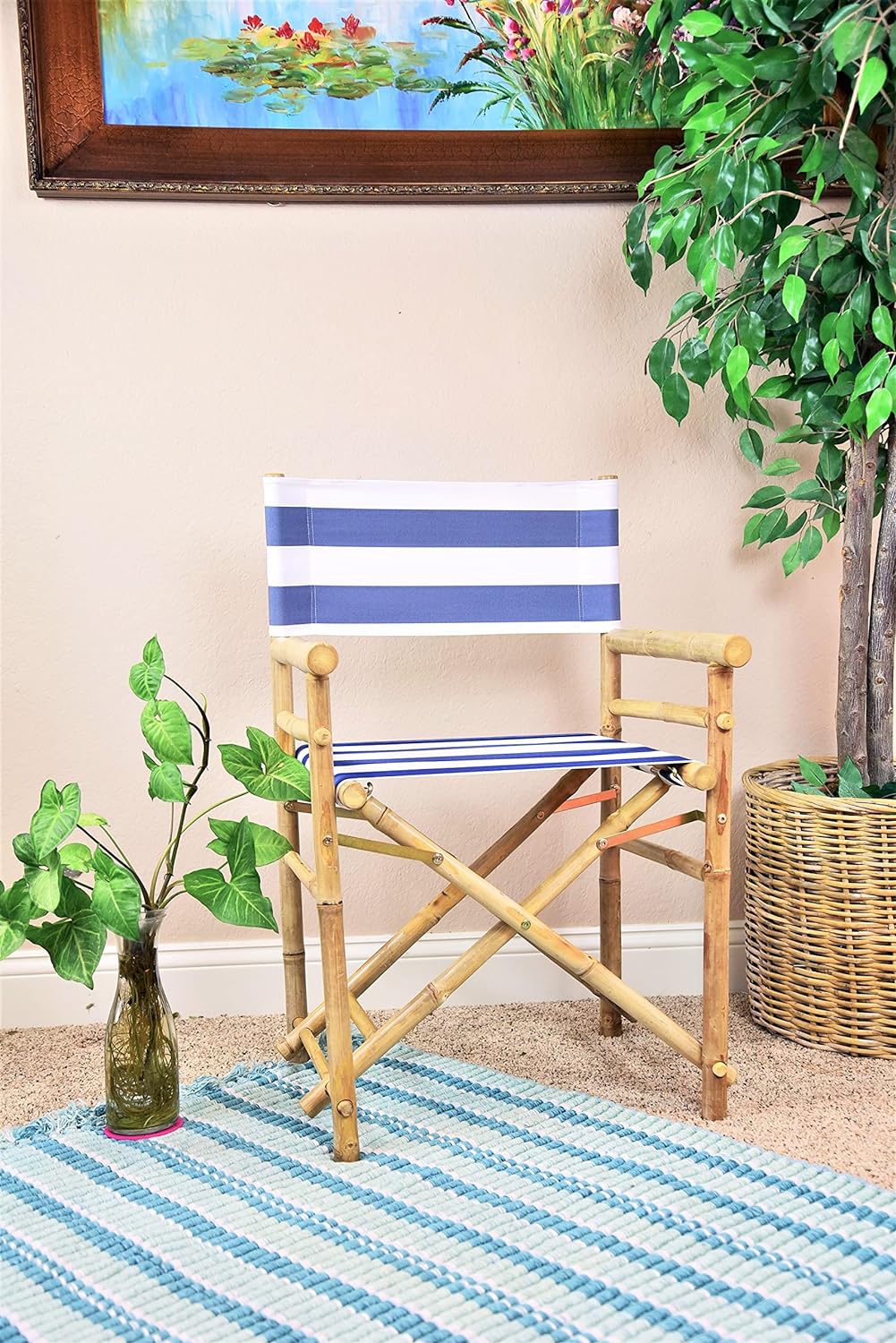 Zew Indoor Outdoor Set of 2 Folding Bamboo Director Chair, 23