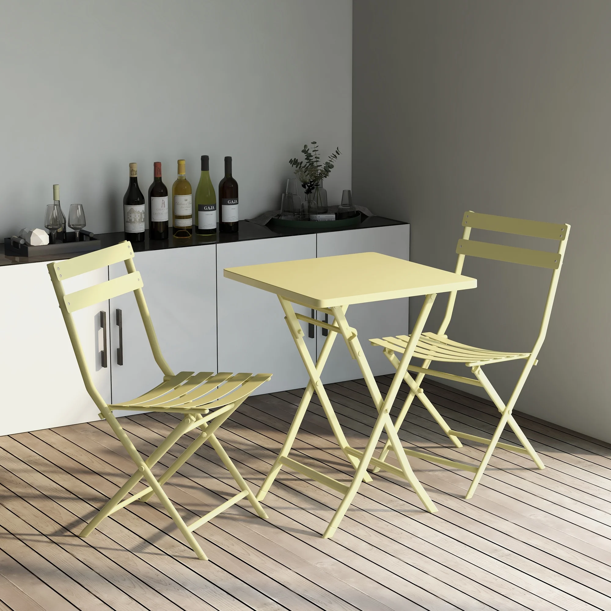 Homiyad 3 Piece Patio Bistro Set of Foldable Square Table and Chairs, Yellow