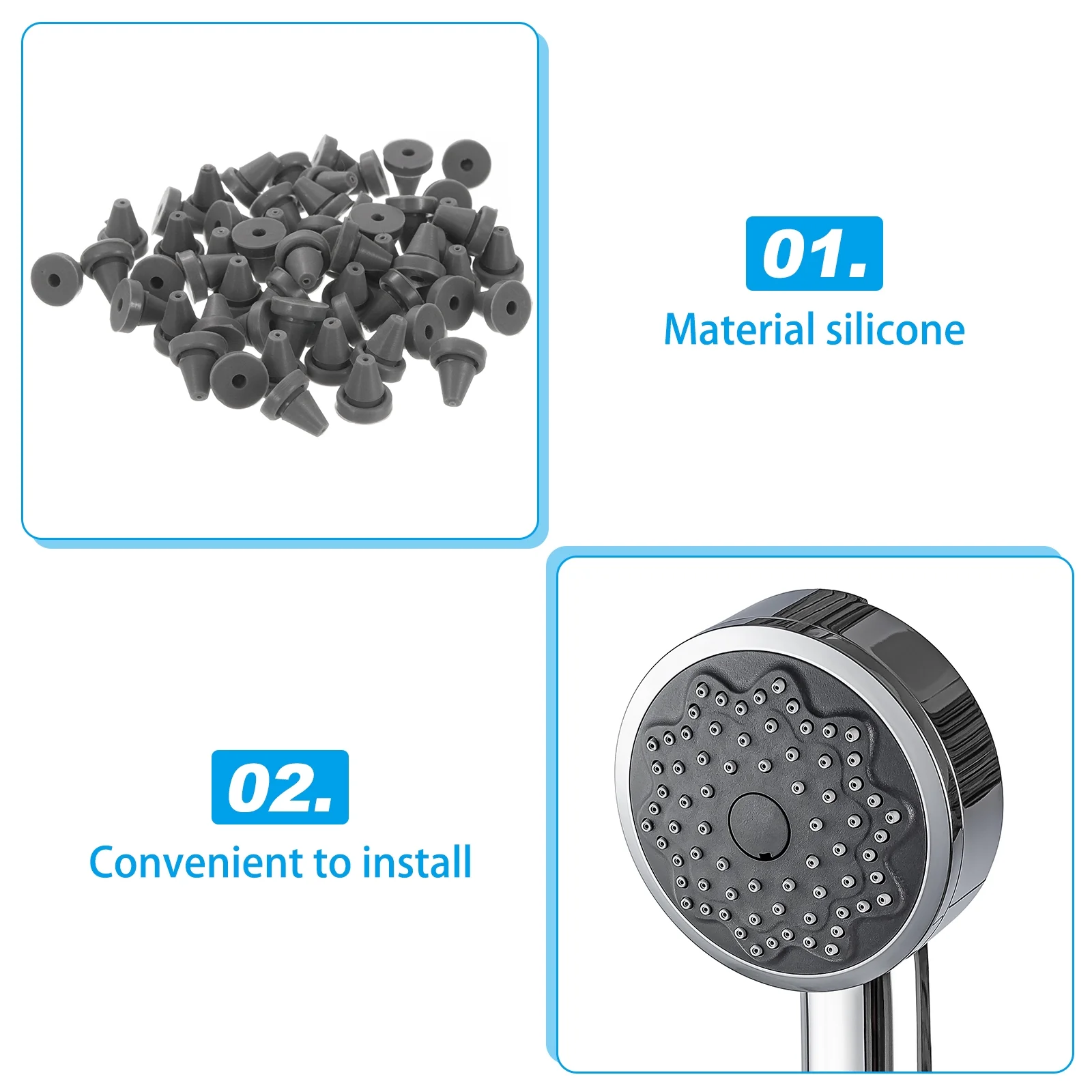 5pcs Shower Head Replacement Nozzles, Silicone Nozzle Sprinkler Spout Round Nib Fit 7mm Hole, Dark Grey