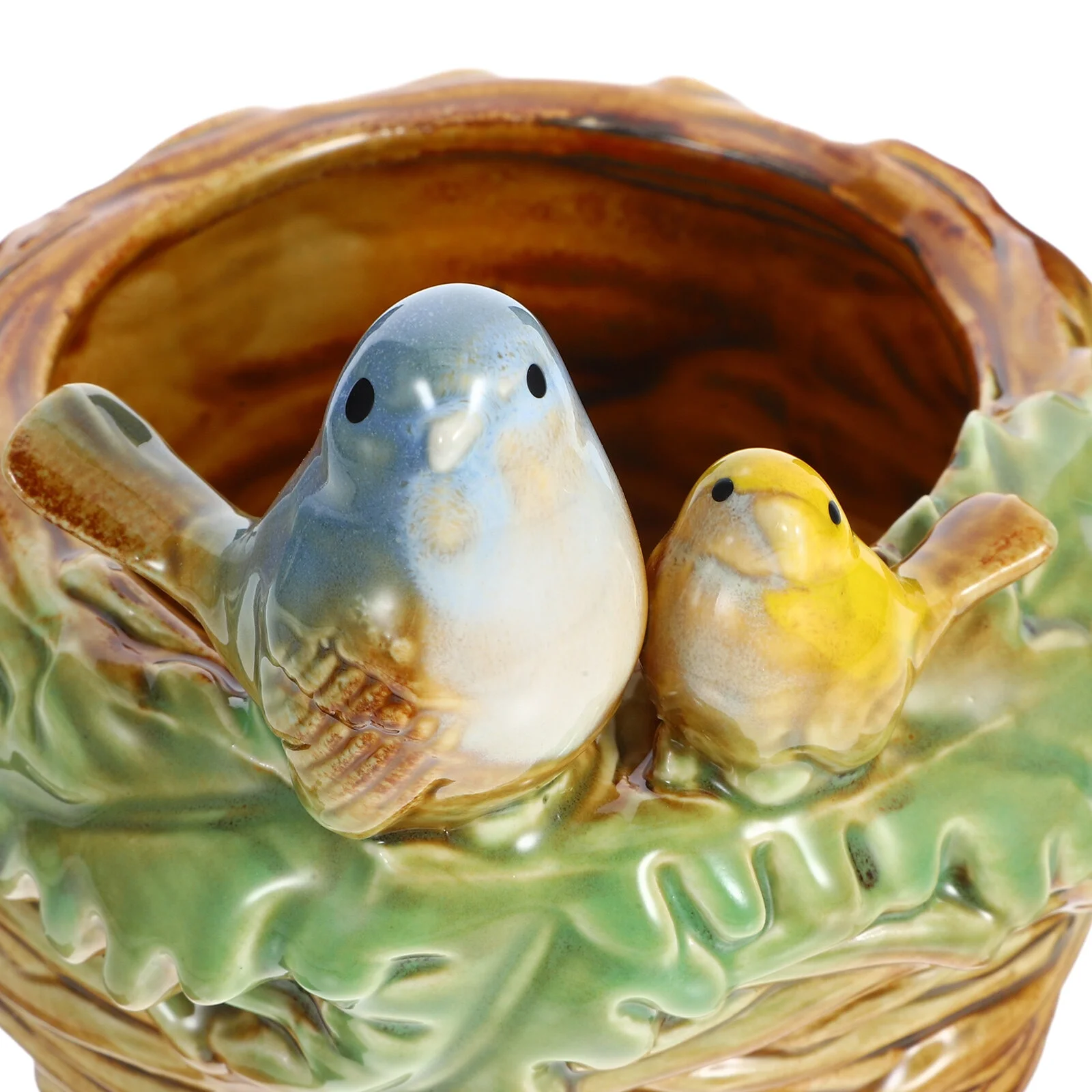 Jibingyi Ceramic Bird Nest Succulent Planter Small Bird Statue Plant Pot Flower Pot Bonsai Pot No Bottom Hole