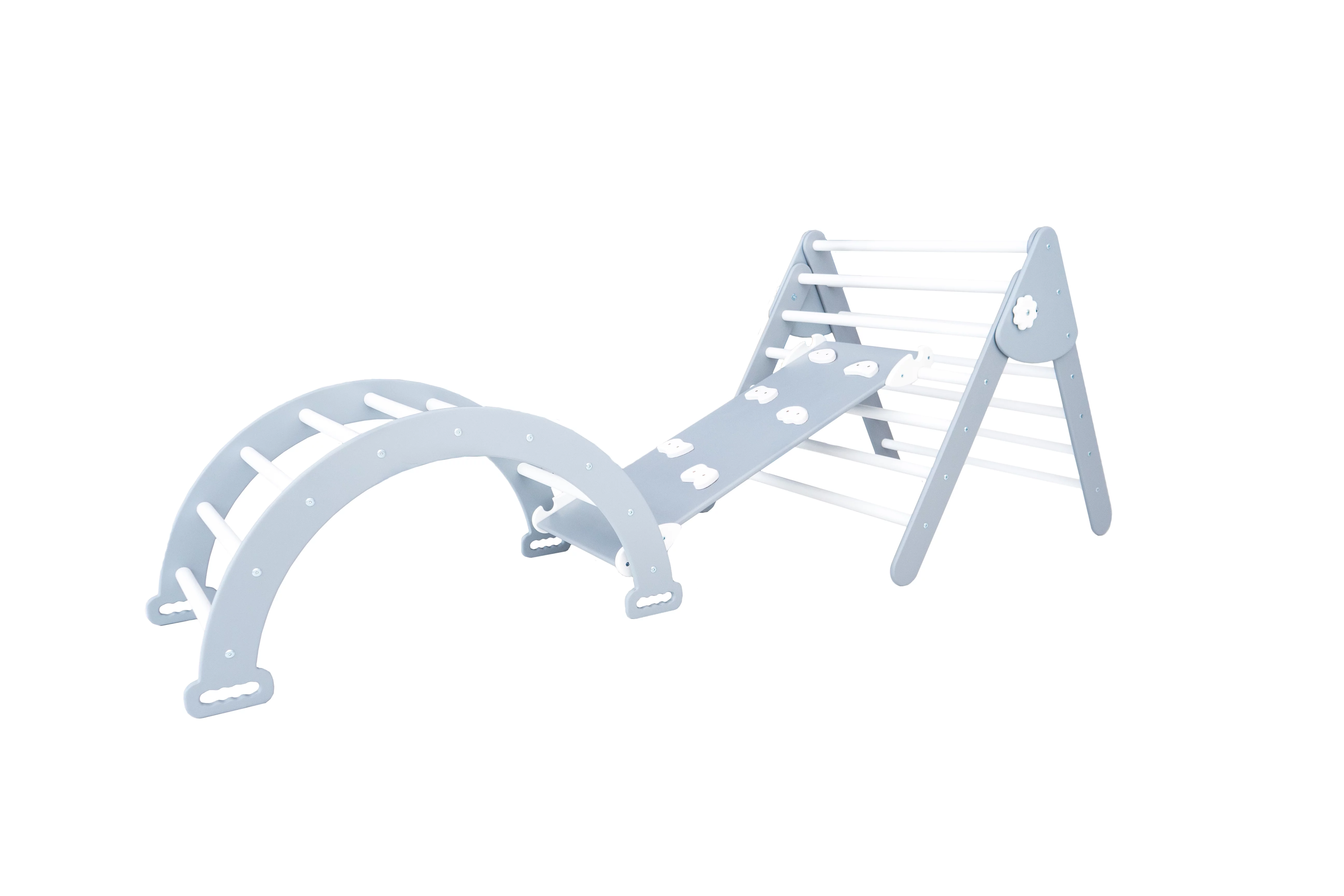 Woodandhearts Inner gym: Ladder, Triangle and Climbing Arch, Playing Set, Gray and White color, Standard size, for Kids 2-6 years