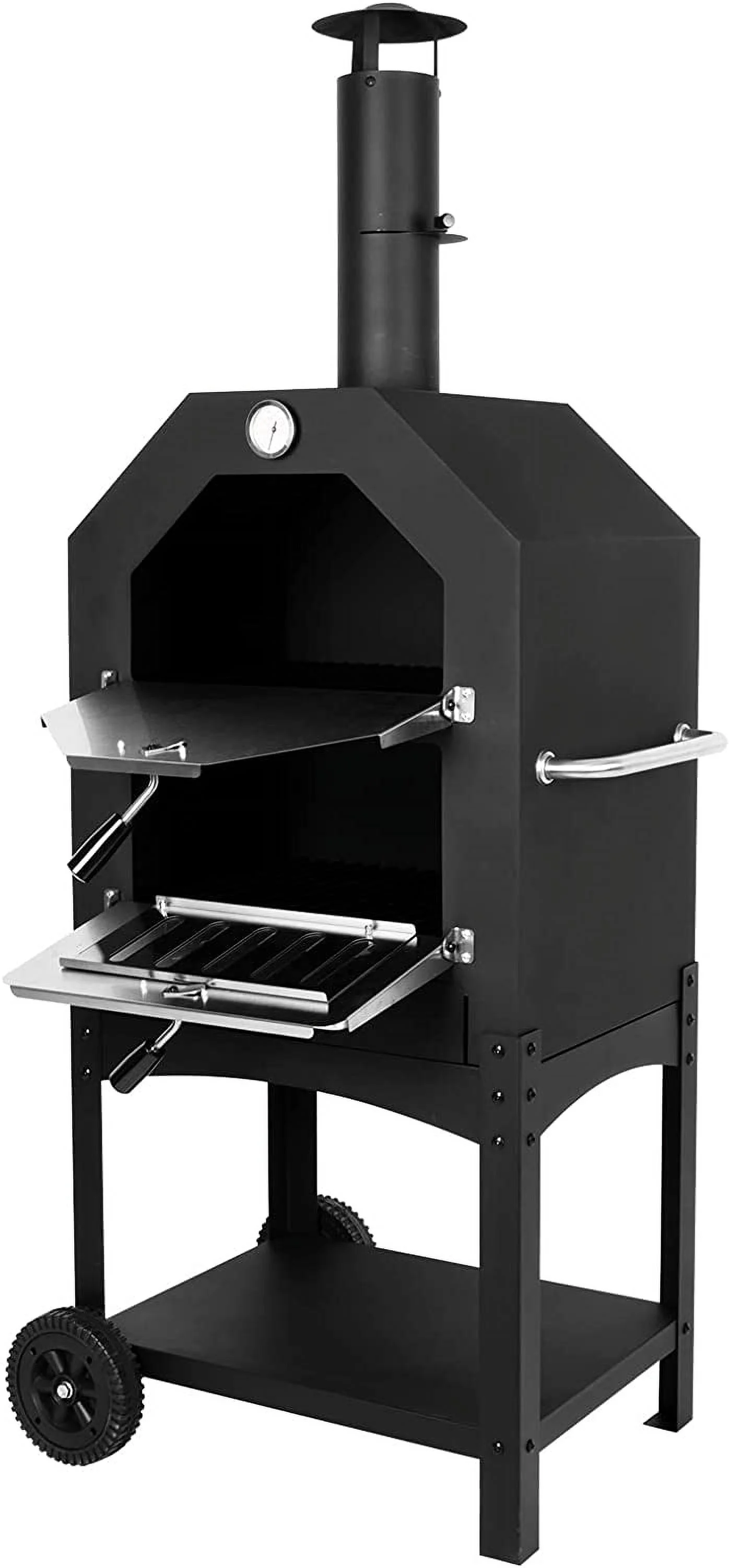 Outdoor Pizza Oven Wood Fired Pizza Oven Elegant Portable Pizza Maker Cooking Grill with Wheels Waterproof Cover for Backyard Camping