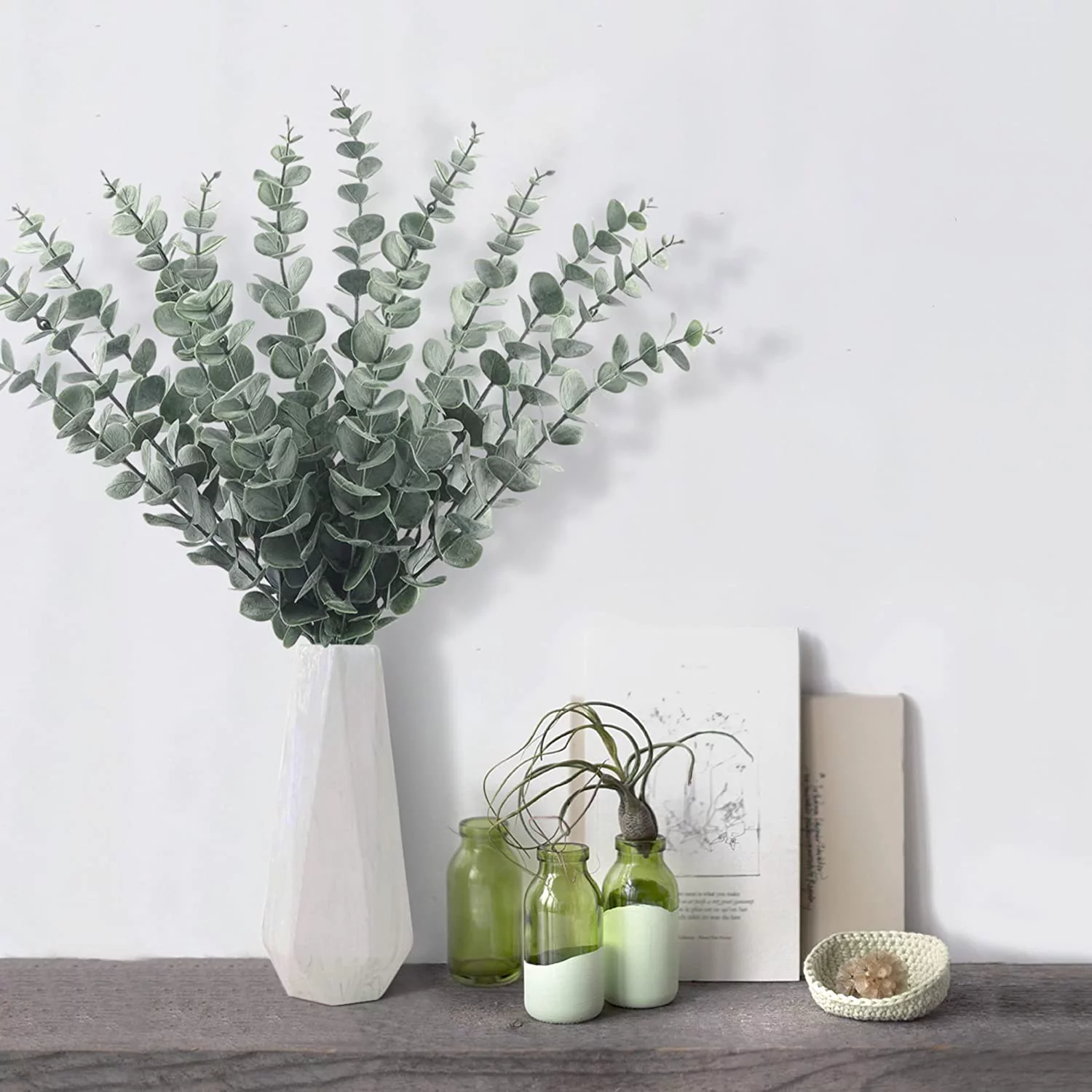 24pcs Eucalyptus Stems Artificial Flower Greenery for Wedding Bouquet Home Table Decor, Green