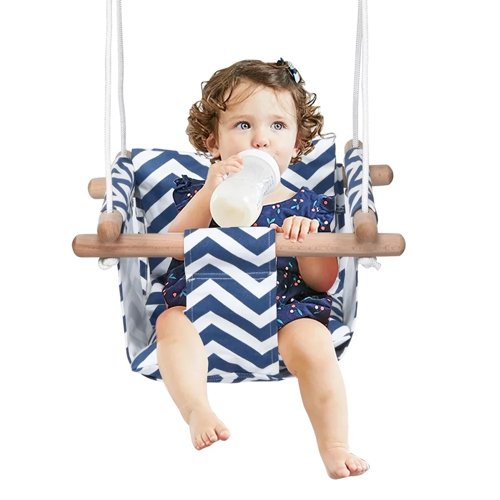 Secure Baby Hanging Swing Seat Chair for Toddler, Baby Swings for Infants, Secure Indoor & Outdoor Hammock Toy, Canvas Toddler Swing with Soft Backrest Cushion and PE Rope, Baby Hammock Chair (Blue)