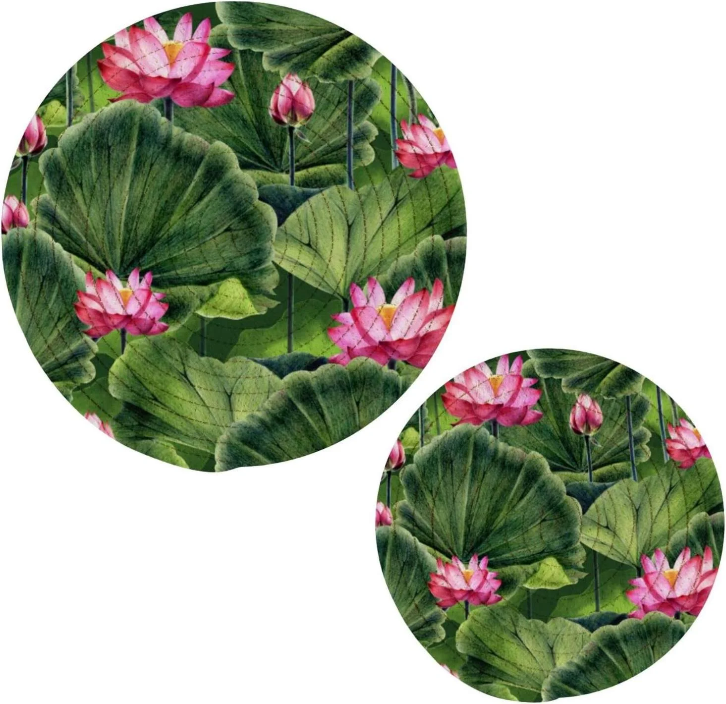 Summer Oriental Lotus Potholders Set Trivets Set 100% Pure Cotton Thread Weave Hot Pot Holders Set of 2, Water Lily Stylish Coasters, Hot Pads, Hot Mats,Spoon Rest For Cooking and Baking