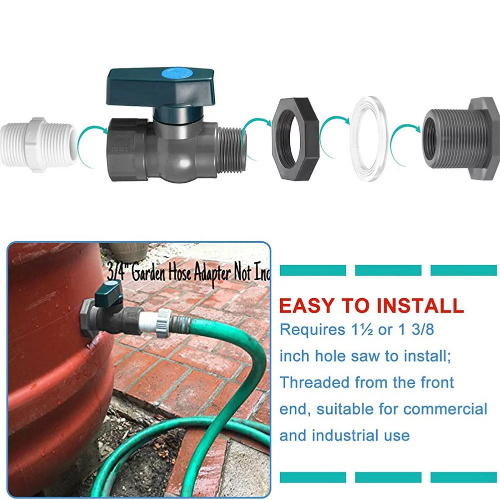 Tank Pool Bucket Rain Barrel Valve Diverter Seal Water Tight Garden Spigot Kit