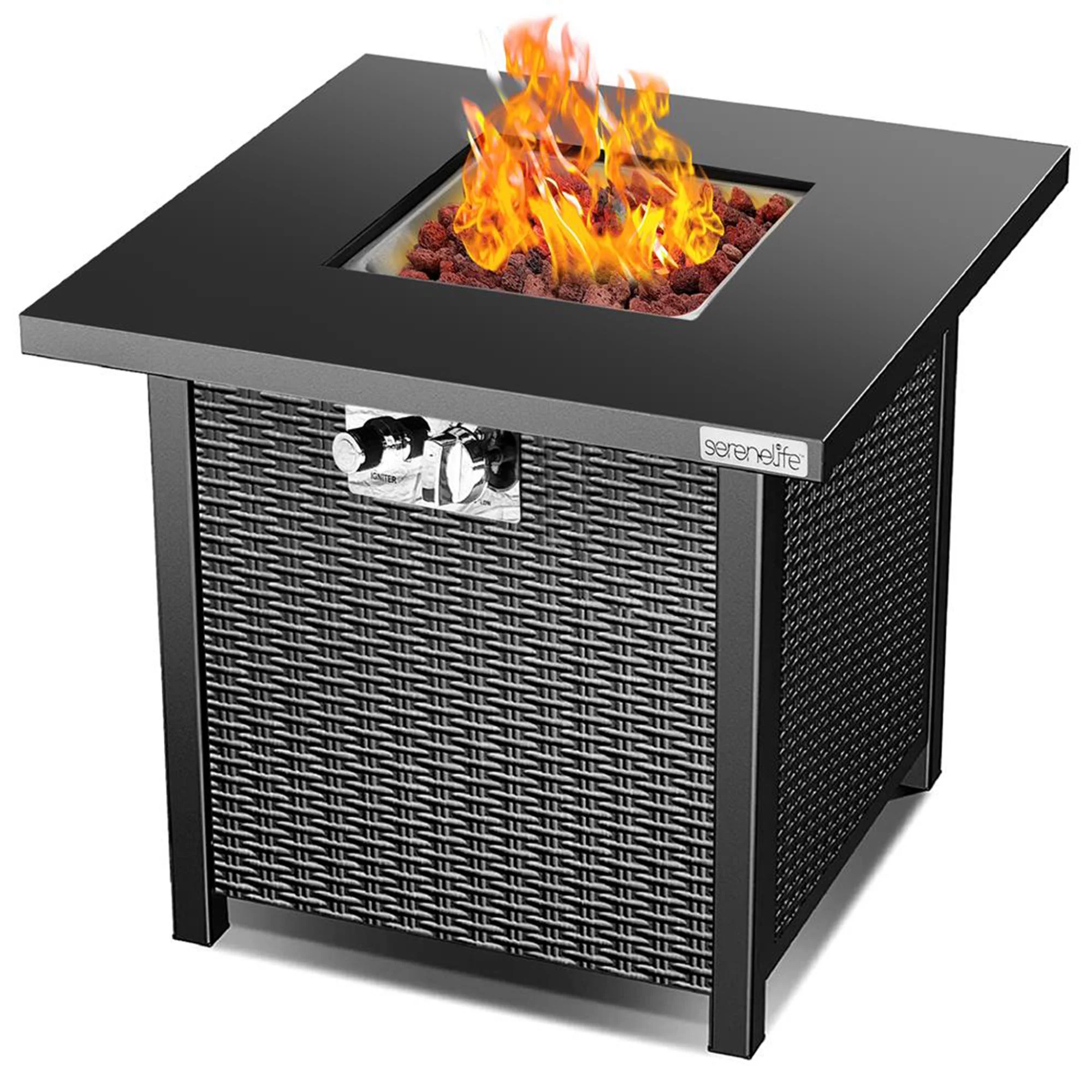 SereneLife 40,000 BTU Propane Gas Ignition Patio Fire Pit Table w/ Cover