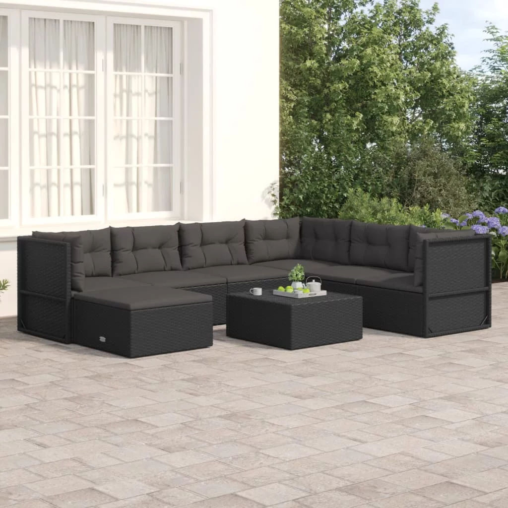 Dcenta 7 Piece Patio Set with Cushions Black Poly Rattan