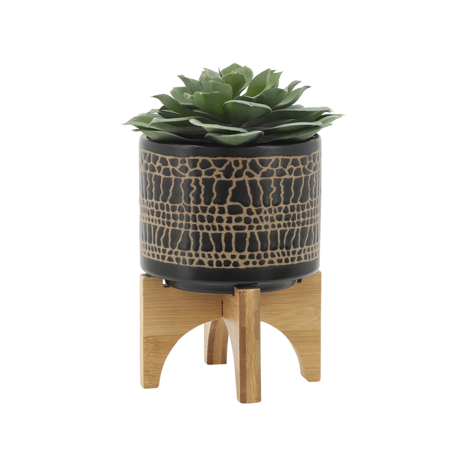 DremFaryoyo S/2 5/8” GLAZED PLANTER W/ STAND  BLACK