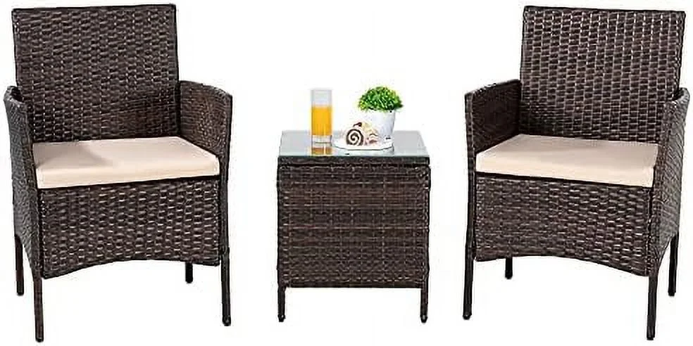 HBLUKDL 4 Pieces Outdoor Patio  Sets Conversation Sets Rattan Chair Wicker Set Coffee Table Outdoor Indoor Use Backyard Porch Garden Poolside Balcony (Brown)