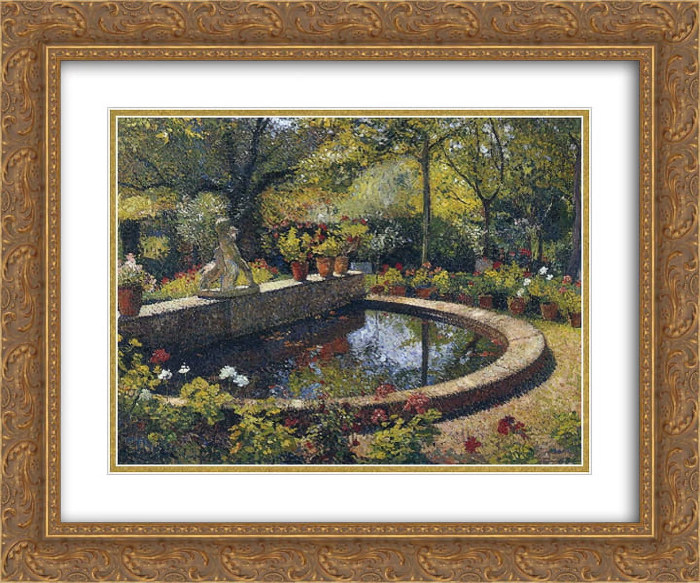 Henri Martin 2x Matted 24x20 Gold Ornate Framed Art Print 'Fountain in My Garden'