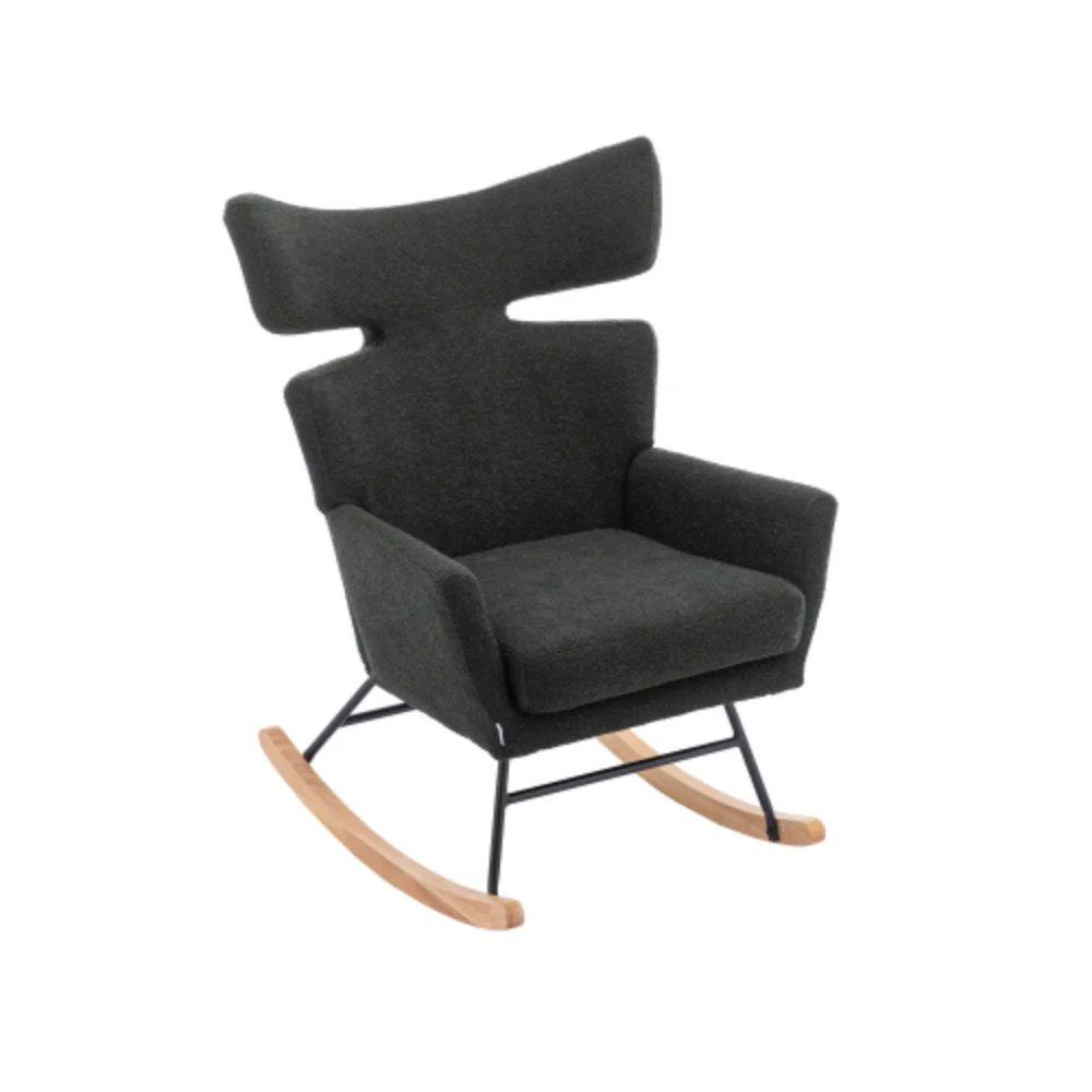 Fish Tail Living Room Comfortable Rocking Chair Living Room Chair Carbon Black + Metal