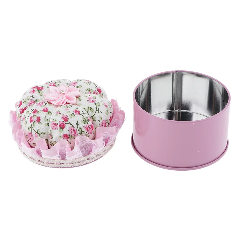 Iron Metal Storage Jar for Quilting Pins with Pin Cushion Lid for