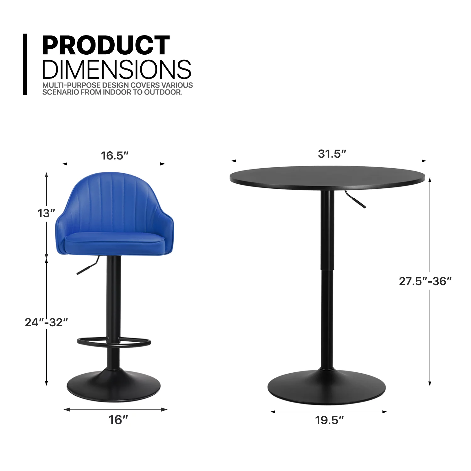 MoNiBloom 3 Piece Bar Table and Chair Set, 31.5