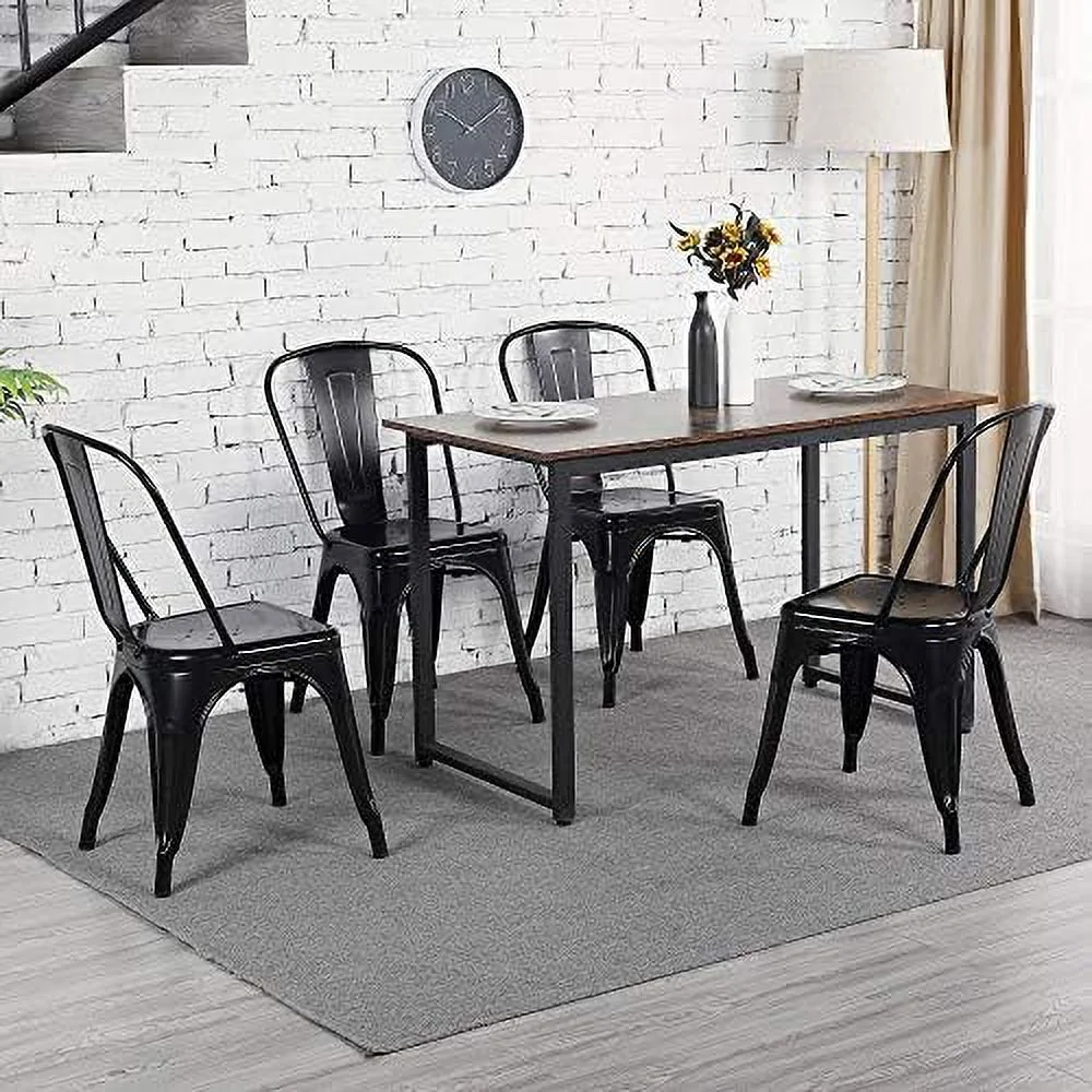 HYHBIBOOM Metal Dining Chairs Set of 4 Stackable Dining Room Chairs Side Chairs Patio Dining Chairs with Back  Each Chair Load Capacity  340 lbs Gun Metal
