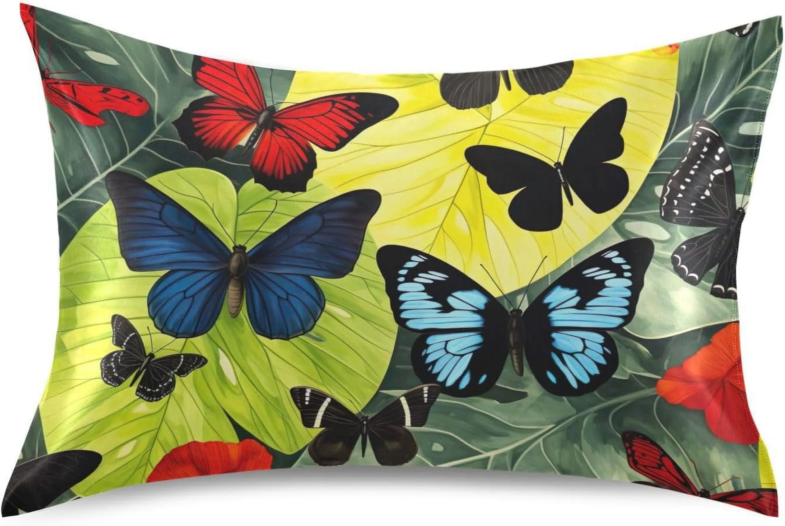 GZHJMY Satin Pillowcase for Hair and Skin, Butterfly Palm Cooling Pillow Case with Envelope Closure Soft Breathable Silk Satin Pillow Cover for Sleeping Queen Size 30x20 in Home Decor