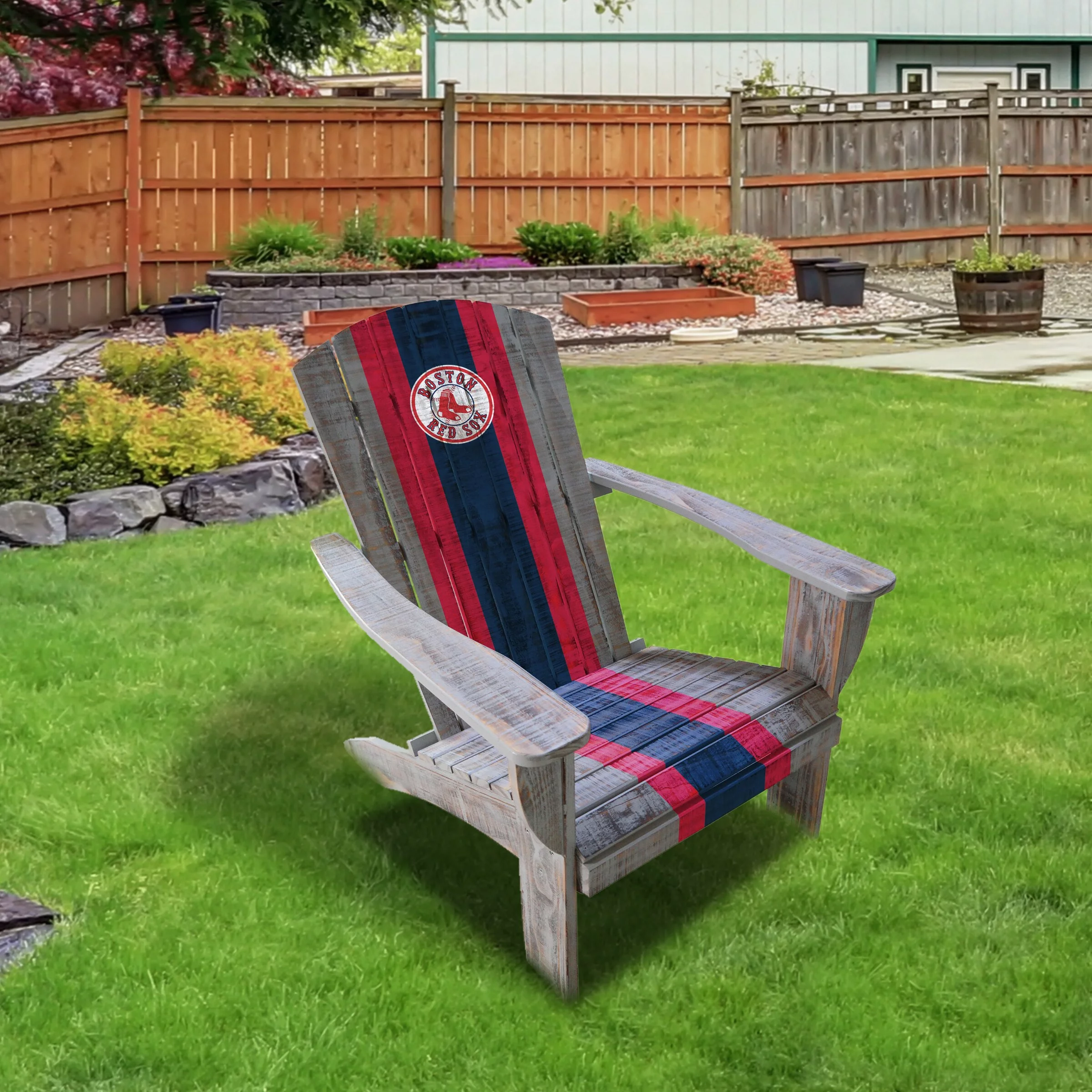 Boston Red Sox Distressed Wood Adirondack Chair