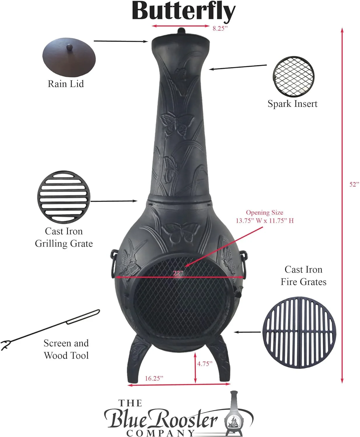 Chiminea and Fire Pit Grates - 2 Piece - 15.25