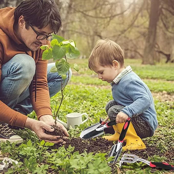 Garden Tool Set 3 Piece Heavy Duty Gardening Kit with Soft Rubberized Non-Slip Handle (Orange)