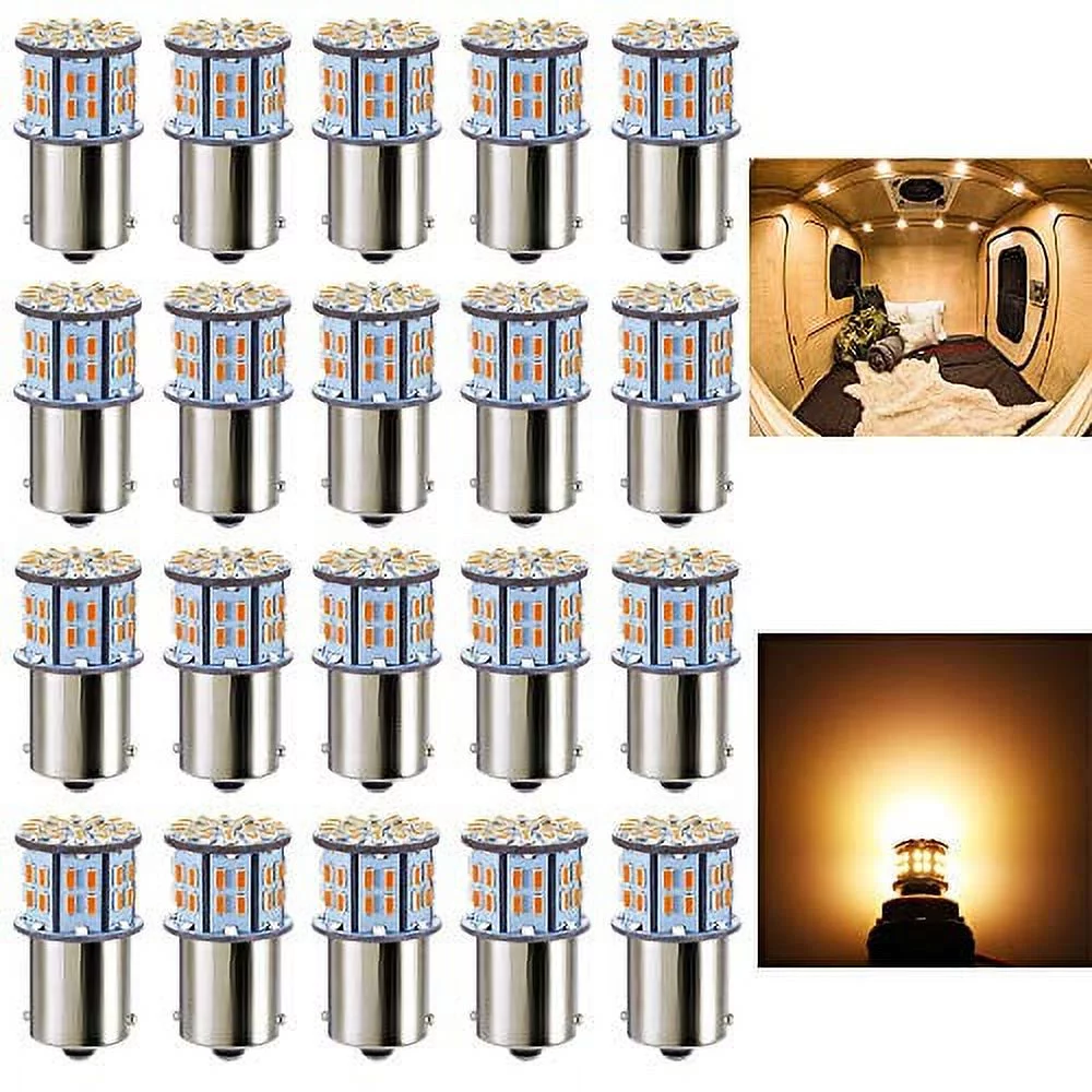 Antline 1156 1141 1003 7506 BA15S LED Bulbs Warm White/Yellow 20-Packs, Super Bright 3014 50-SMD LED Replacement for 12 Volt RV Camper Trailer Boat Trunk Interior Lights