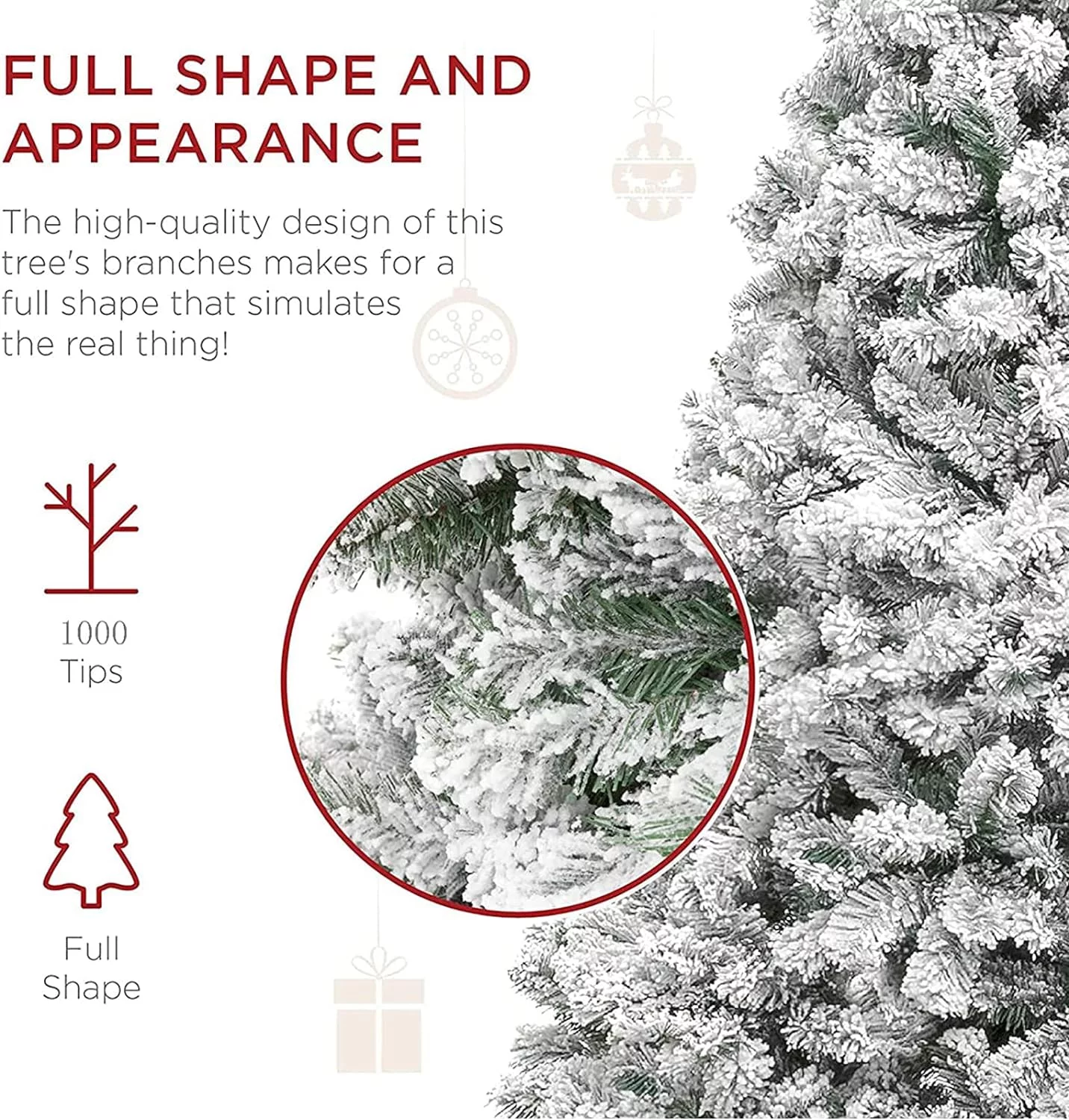 SUGIFT 7.5 ft White Hinged Artificial Spruce Full Christmas Tree w/1,405 Branch Tips