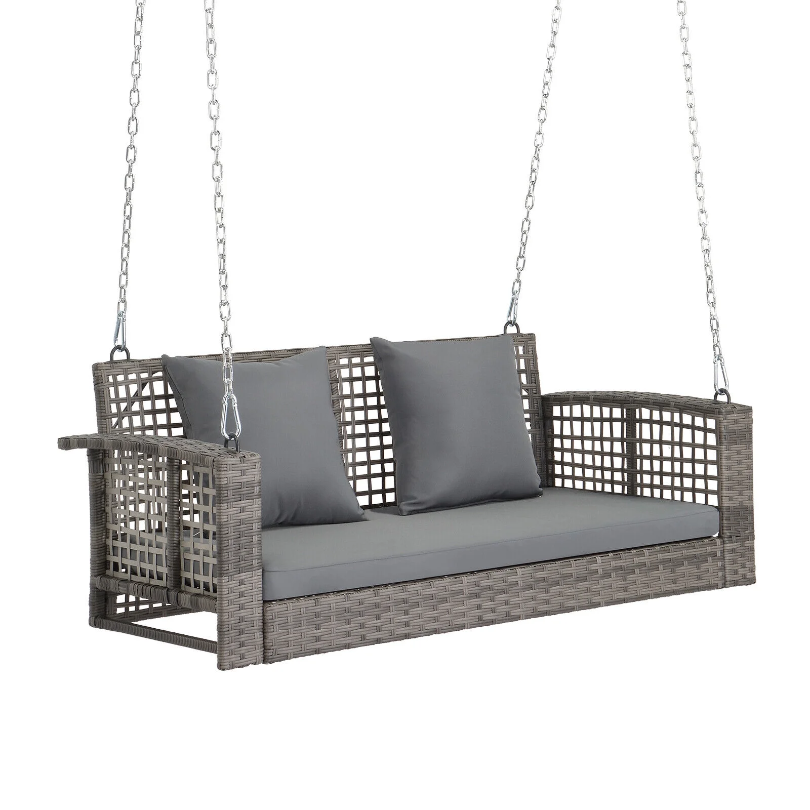 Outdoor 2-Person Wicker Hanging Porch Swing Swing Bench With 2 Back Cushions