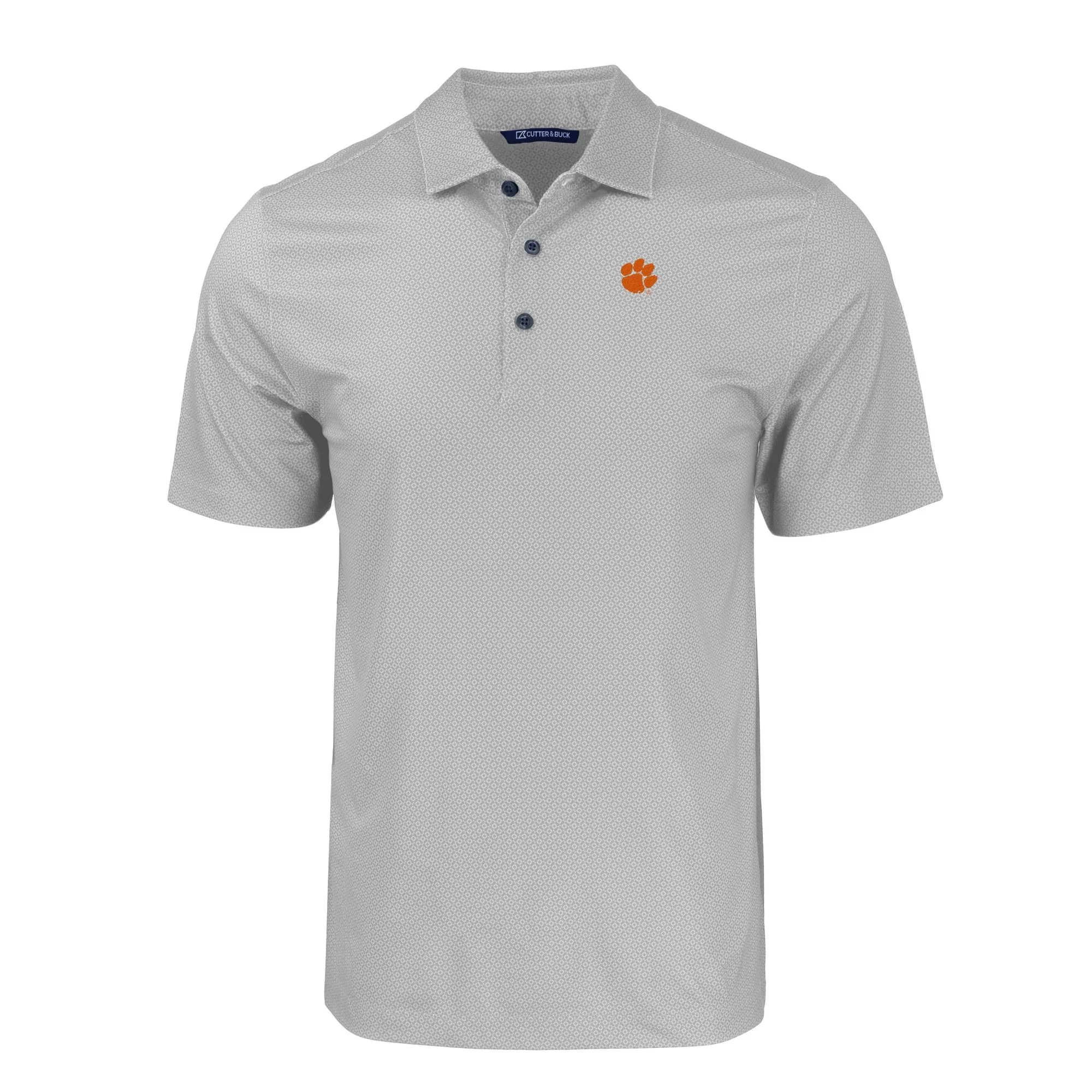 Men's Cutter & Buck Gray Clemson Tigers Pike Eco Tonal Geo Print Stretch Recycled Polo