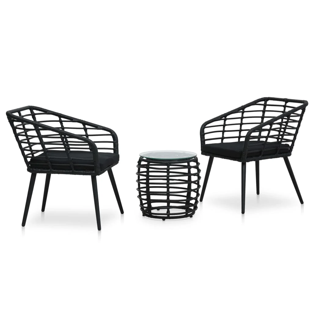 Dcenta 3 Piece Bistro Set Poly Rattan Black