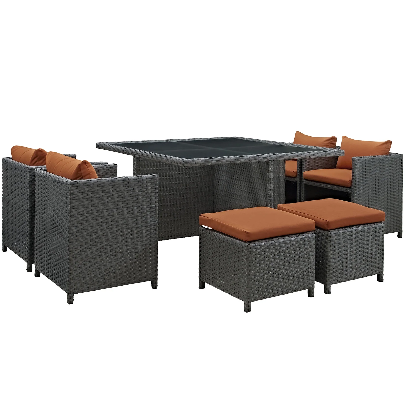 Side Dining Chair and Table Set, Orange, Rattan, Wicker, Outdoor Patio Balcony Cafe Bistro Garden Hospitality Restaurant, Modern Contemporary HB32791