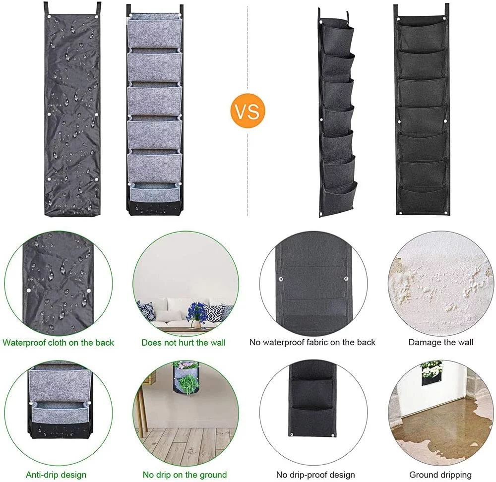 BUYTER Vertical Wall Hanging Garden Planter with 6 Pockets Flower Pots Felt Planter Grow Container Bags (Grey)