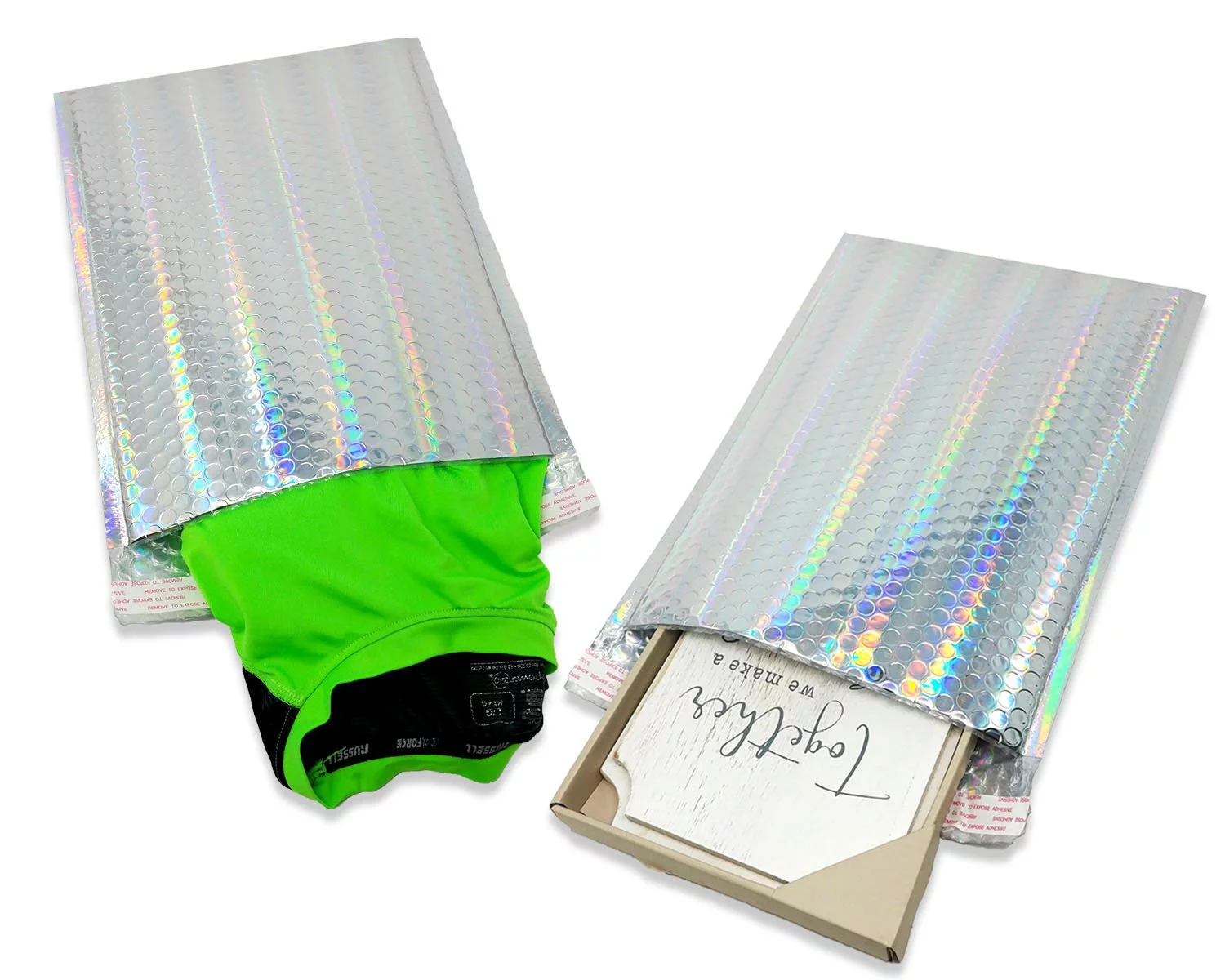 Holographic Metallic Bubble Mailers Padded Shipping Quality Sturdy Strong Mailing Envelopes, Weather Resistant
