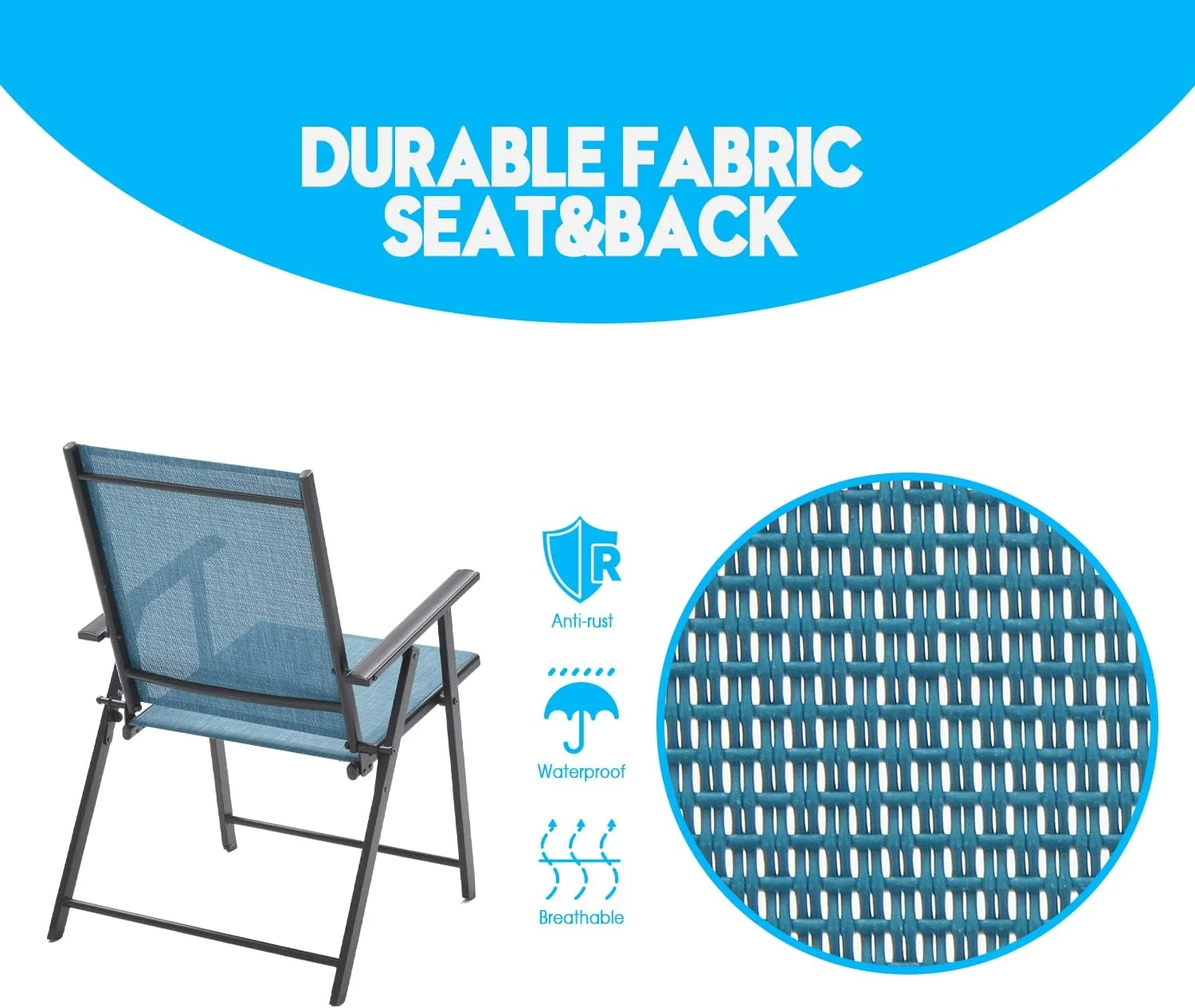 VICLLAX Folding Patio Chairs with Arms, Foldable Patio Dining Chairs,Lawn/Camping Chair, Set of 6, Blue