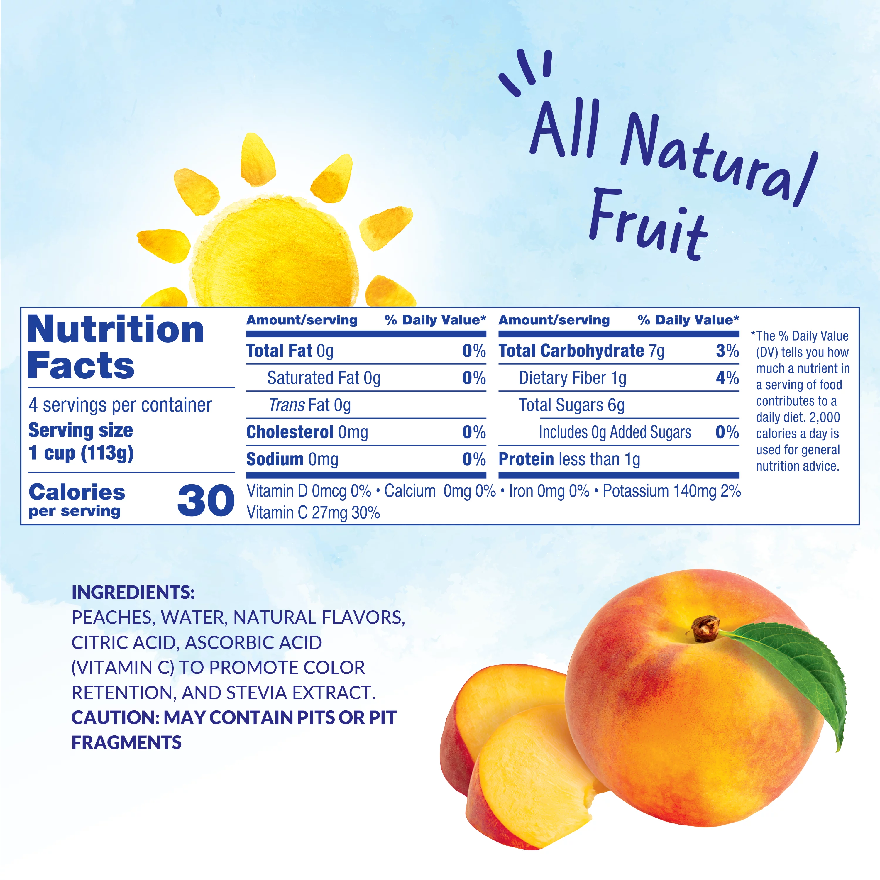 Dole No Sugar Added Yellow Cling Diced Peaches Fruit Bowls, 4oz (4 Cups)