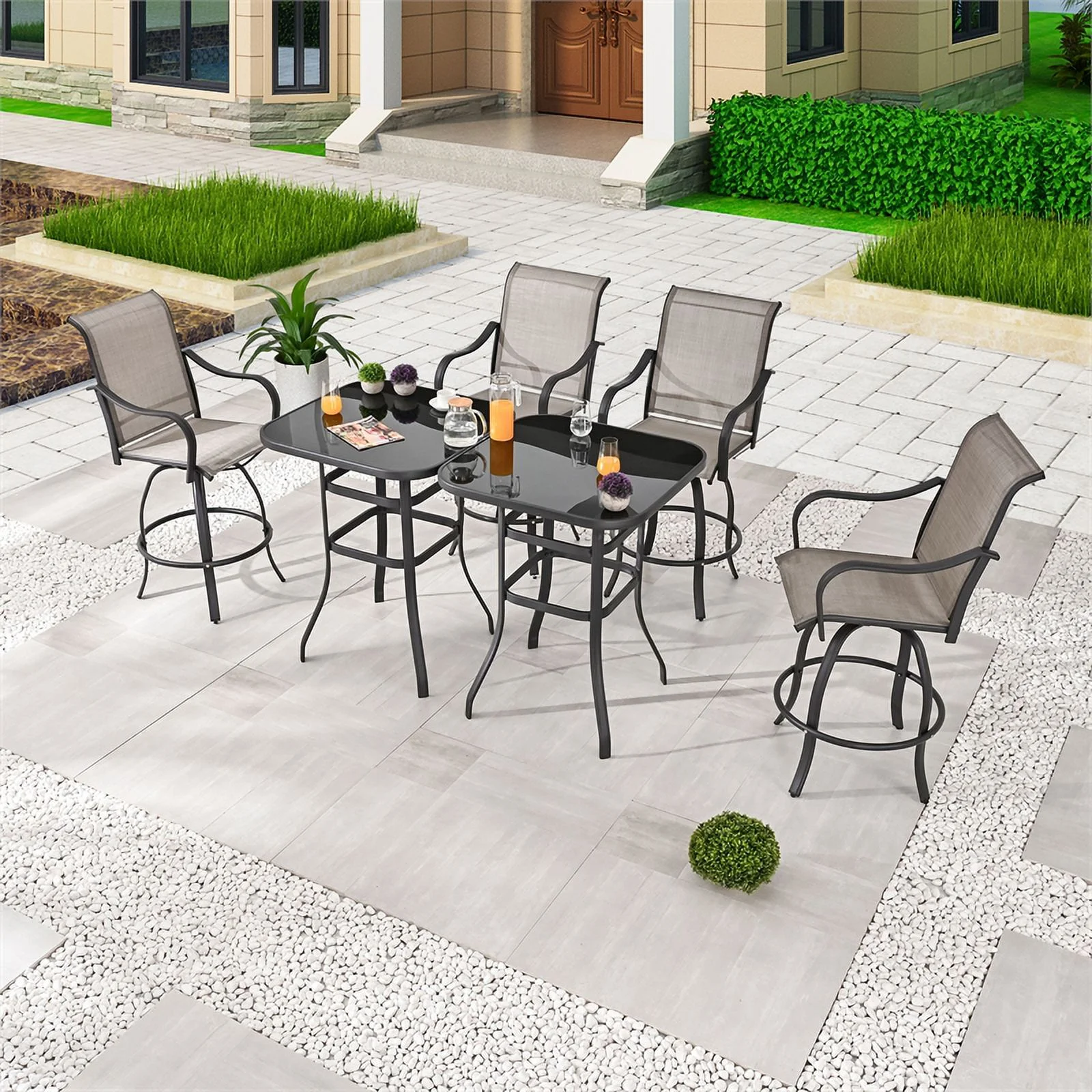 Patio Festival 6-Piece Metal Outdoor Bistro Dining Set in Gray/ Black