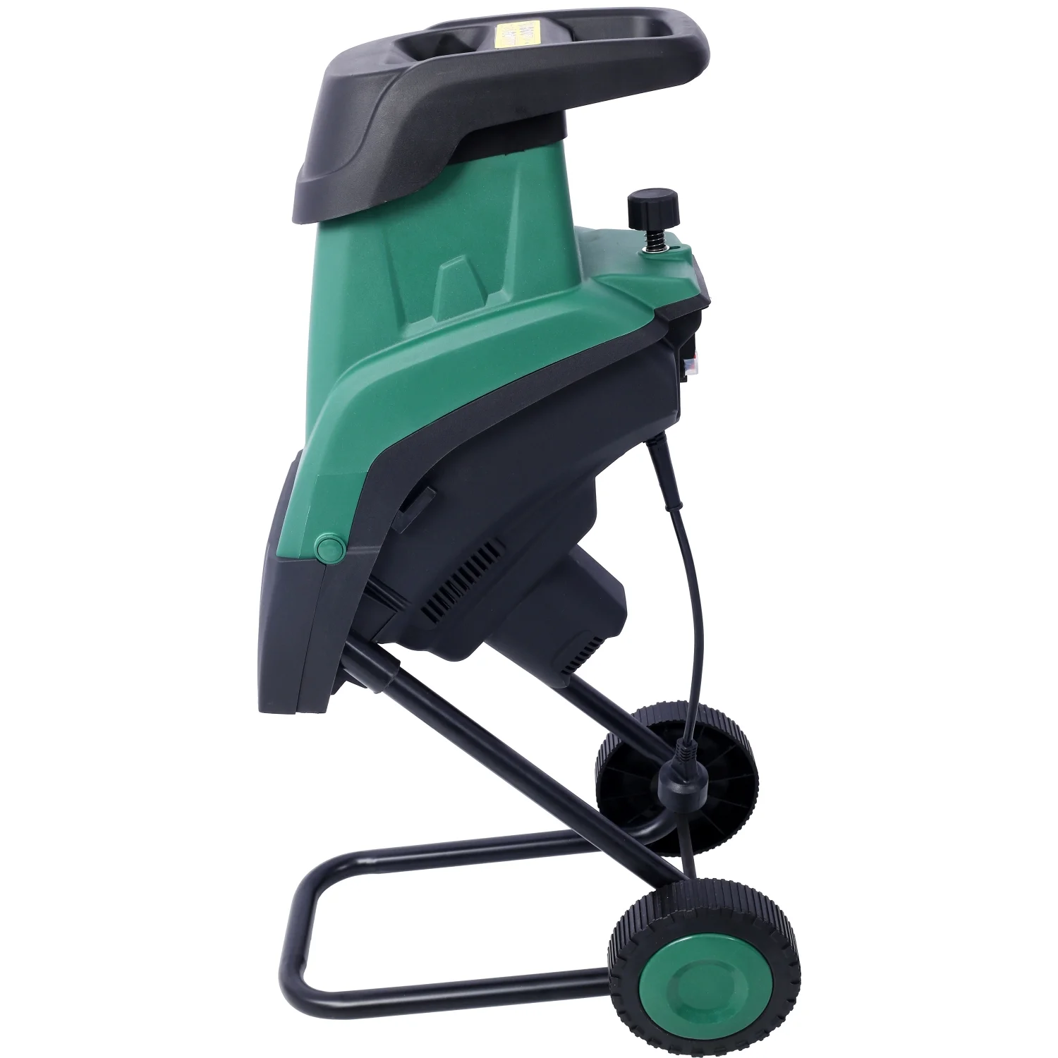 Efficient Green Portable Electric Wood Chipper/Shredder with Wheels - Featuring Double Sided Blade System and 15Amp Motor - Ideal for Yard Maintenance - Includes Auto Shut-Off and Chippin