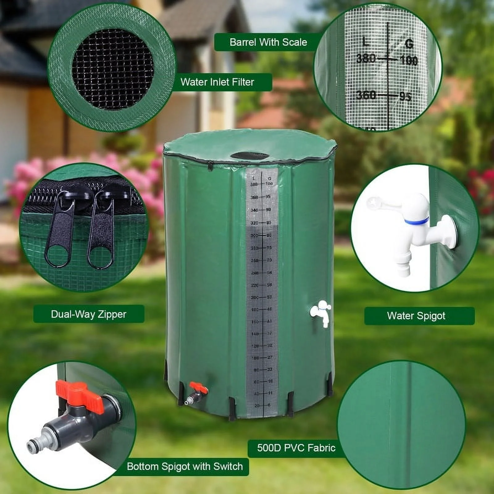 Plastic Patio Calibrated Collapsible Rain Barrel 100 Gal.