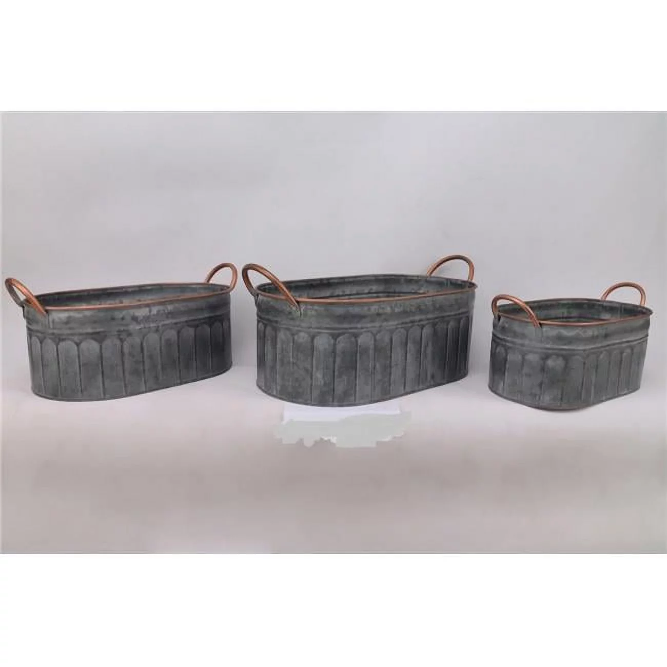 Mr. MJs Trading AI-GG9462 Antique Gray with Copper ed Rim & Handles Planters, Set of 3
