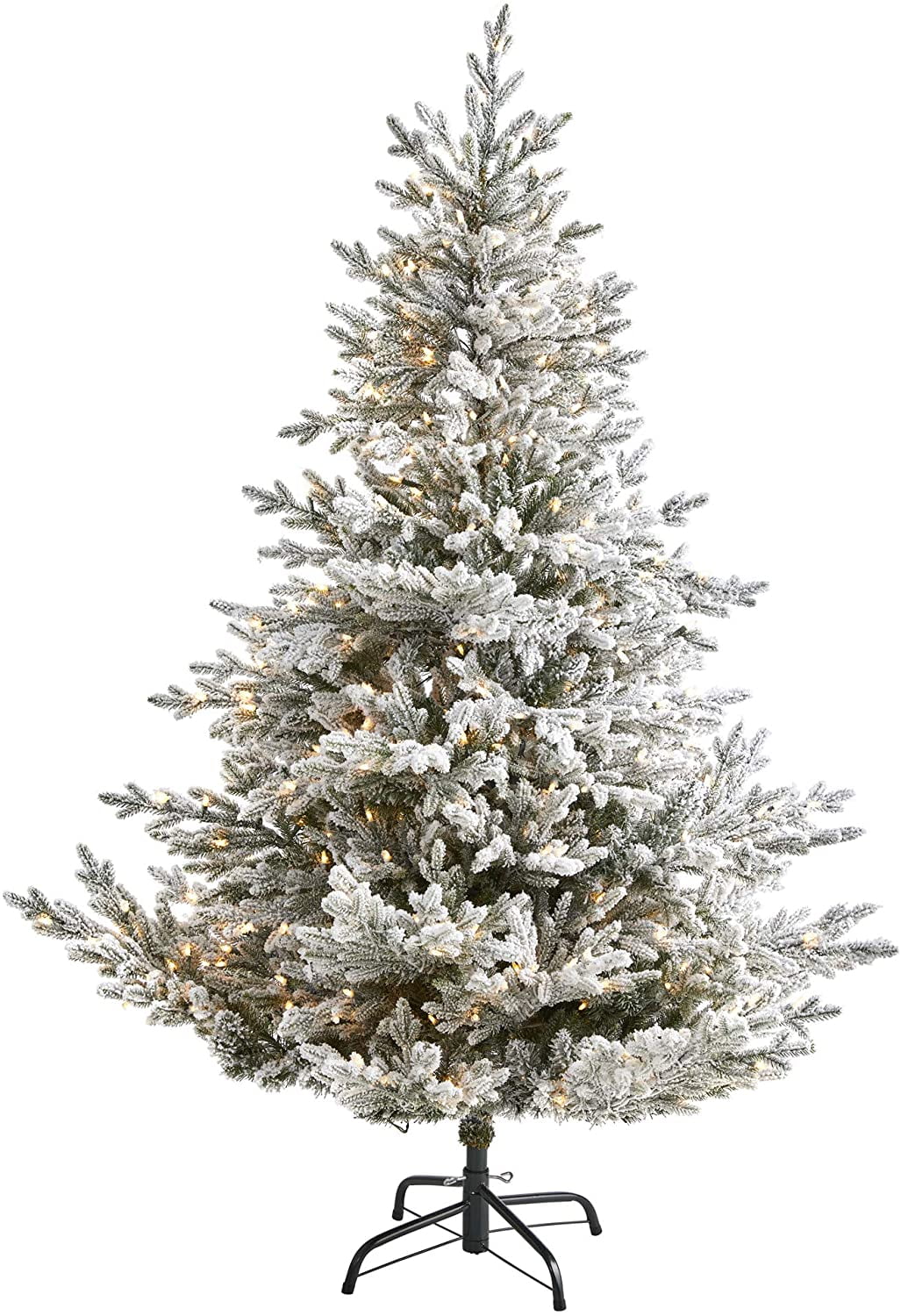 YANRUI 6ft. Flocked Fraser Fir Artificial Christmas Tree with 500 Warm White Lights and 236 Bendable Branches
