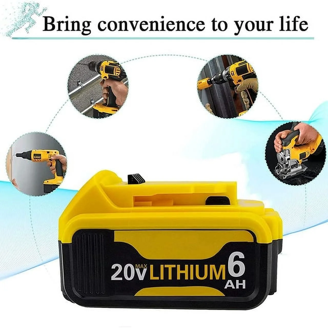 2Packs 20V 6.0Ah Lithium Battery and DCB105 Charger for Dewalt 20V Battery DCB200 DCB201 DCB206 DCB180