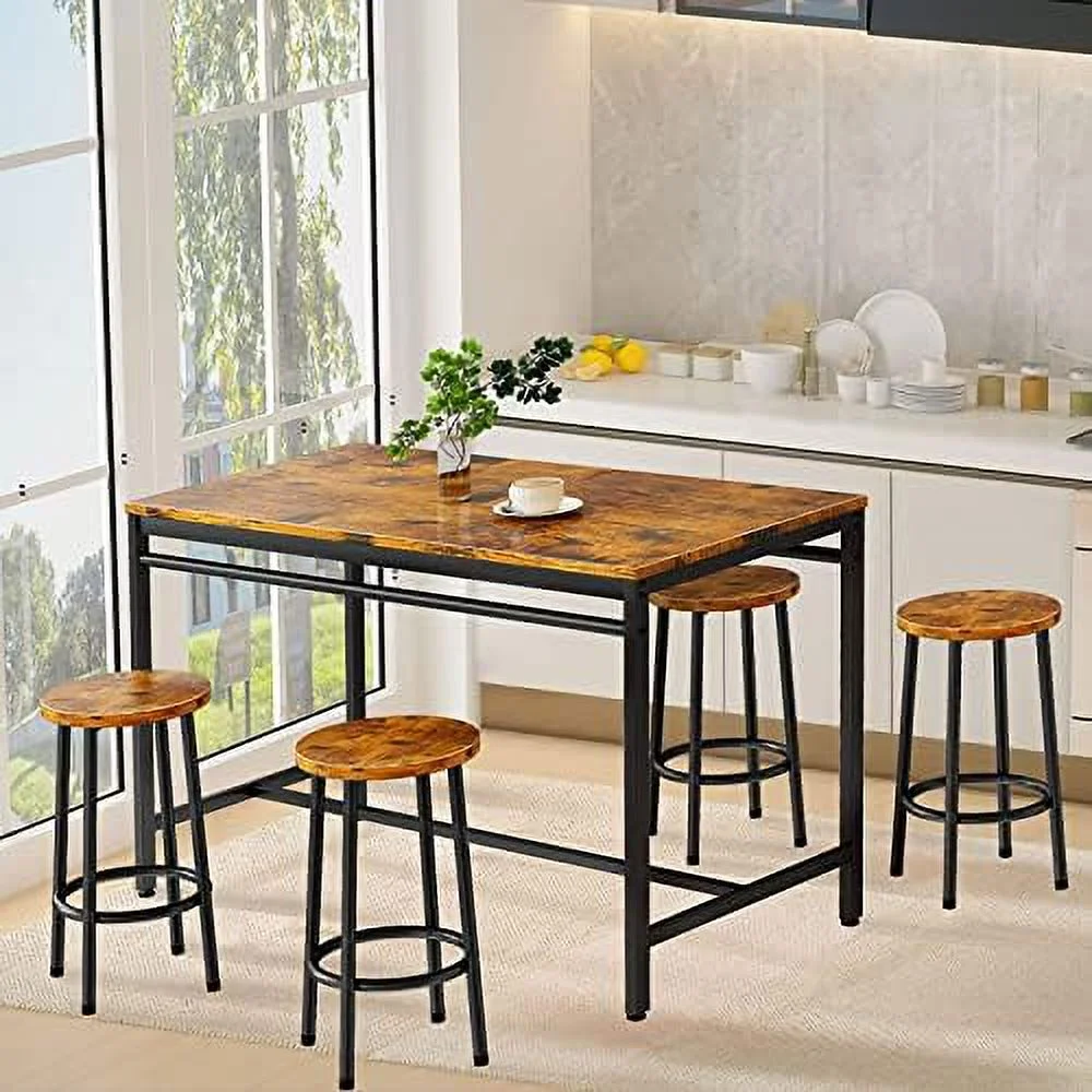 ASDRFYU 47" Dining Table Set with 4 Stools  5-Piece Rectangular Kitchen  Table and Chairs Counter Height Tabletop for Dining Living Party Room Bistro  Breakfast Small Space Restaurant