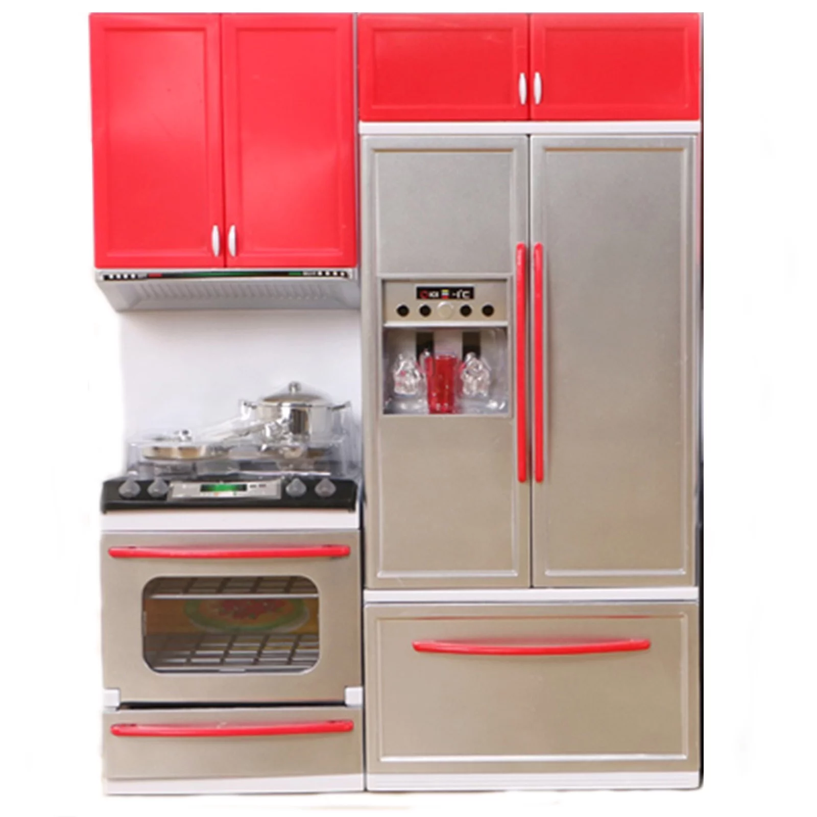 YHAIOGS Simulation Kitchen Cabinets Set Children Pretend Play Cooking TOols Mini Dolls