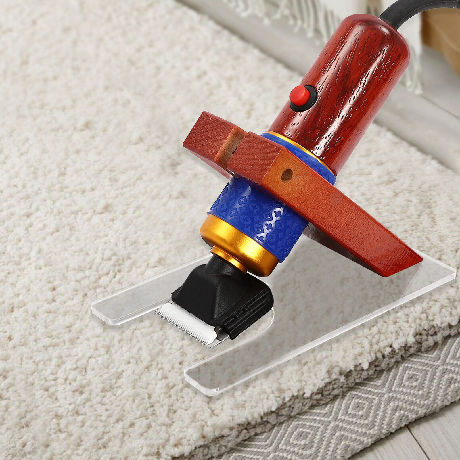 Electric Carpet Trimmer with Shearing Guide, Carpet Shears Low Noise Vibration Rug Trimmer with 2 Blades & Carrying Case