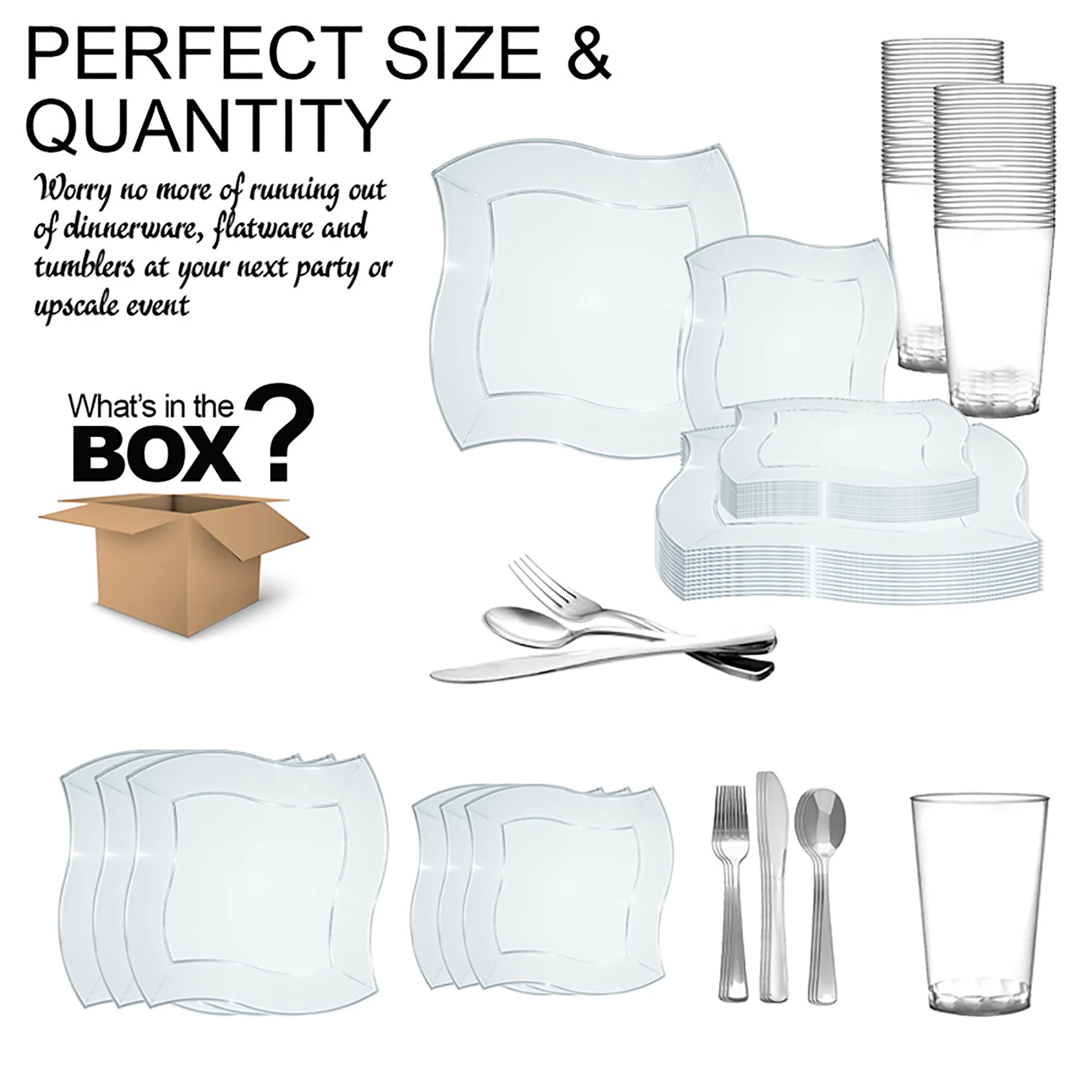 Smarty Clear Wave Plastic Wedding Value Set (60 Guests)