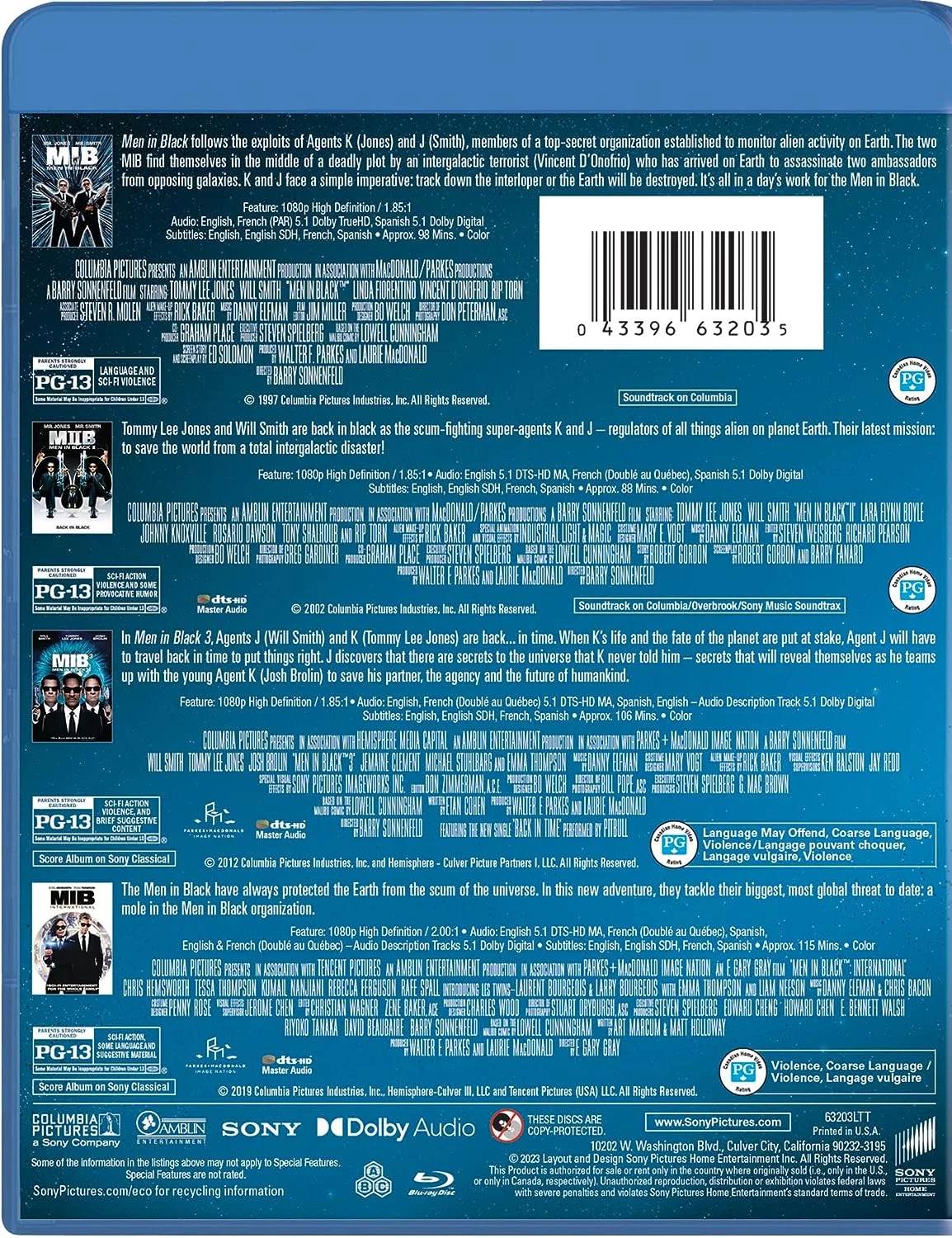 Men In Black/Men In Black 3/Men In Black II/Men In Black:  International (Blu-ray), Sony Pictures, Sci-Fi & Fantasy