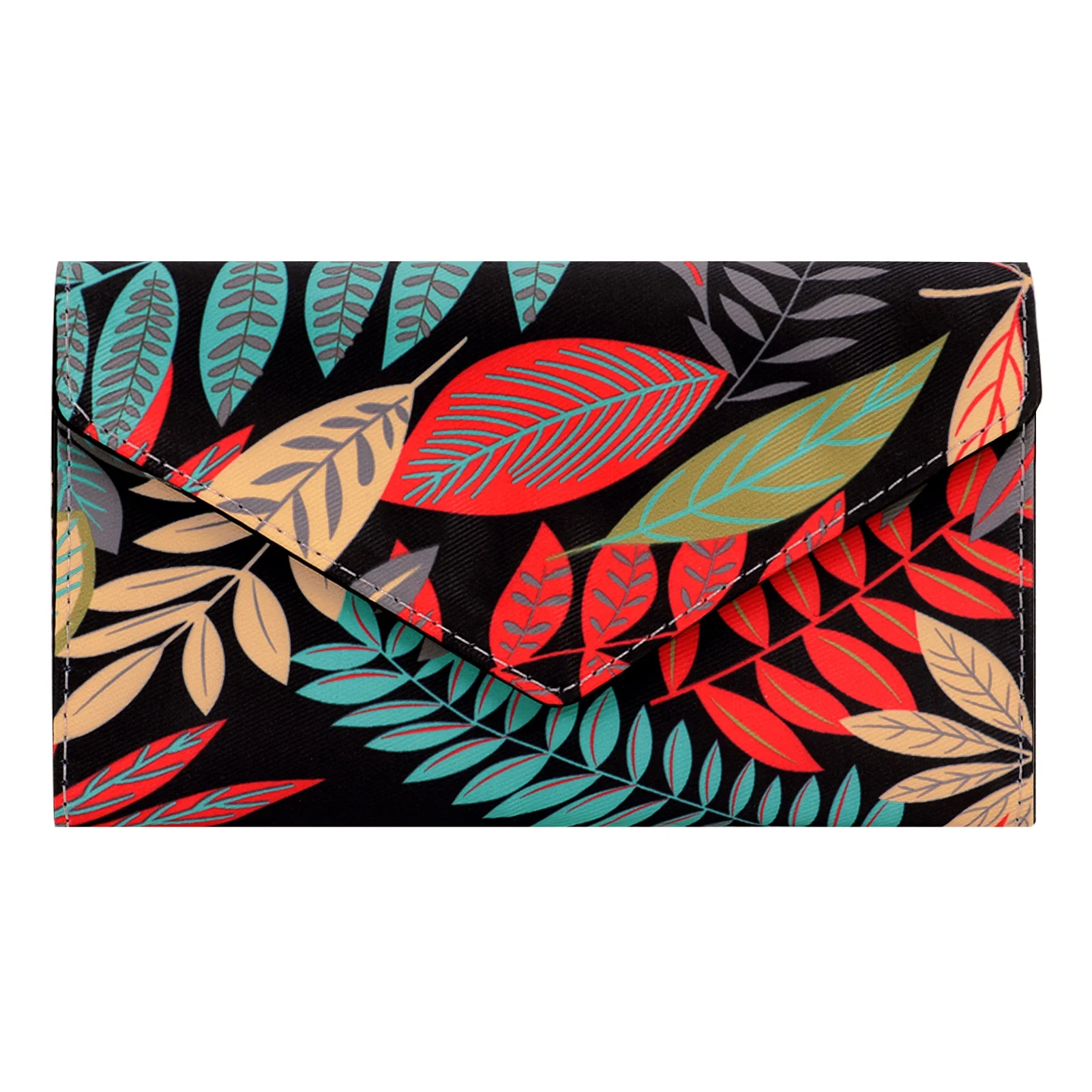 HAWEE Envelope Wallets with Card Holder Coin Pocket for Women and Men 14 Card Slots Leaf Pint Cash Pouch, Maple Red