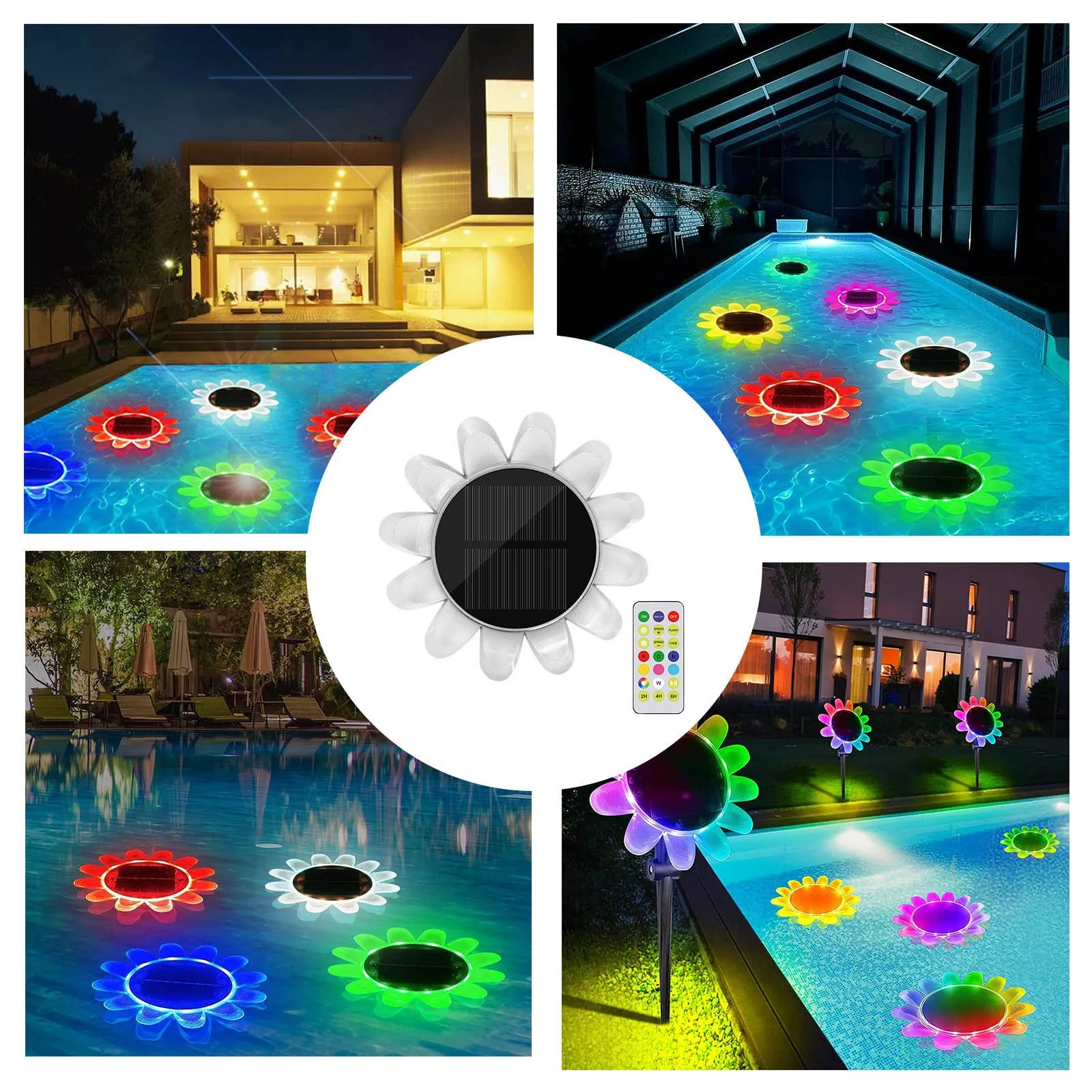 DYWADE 4Th of July Decor Solar Flower Pool Light Led Water Belt Color Changing Timing Water Proof Pond Water Floating Pool Hot Spring Light Clear One Size