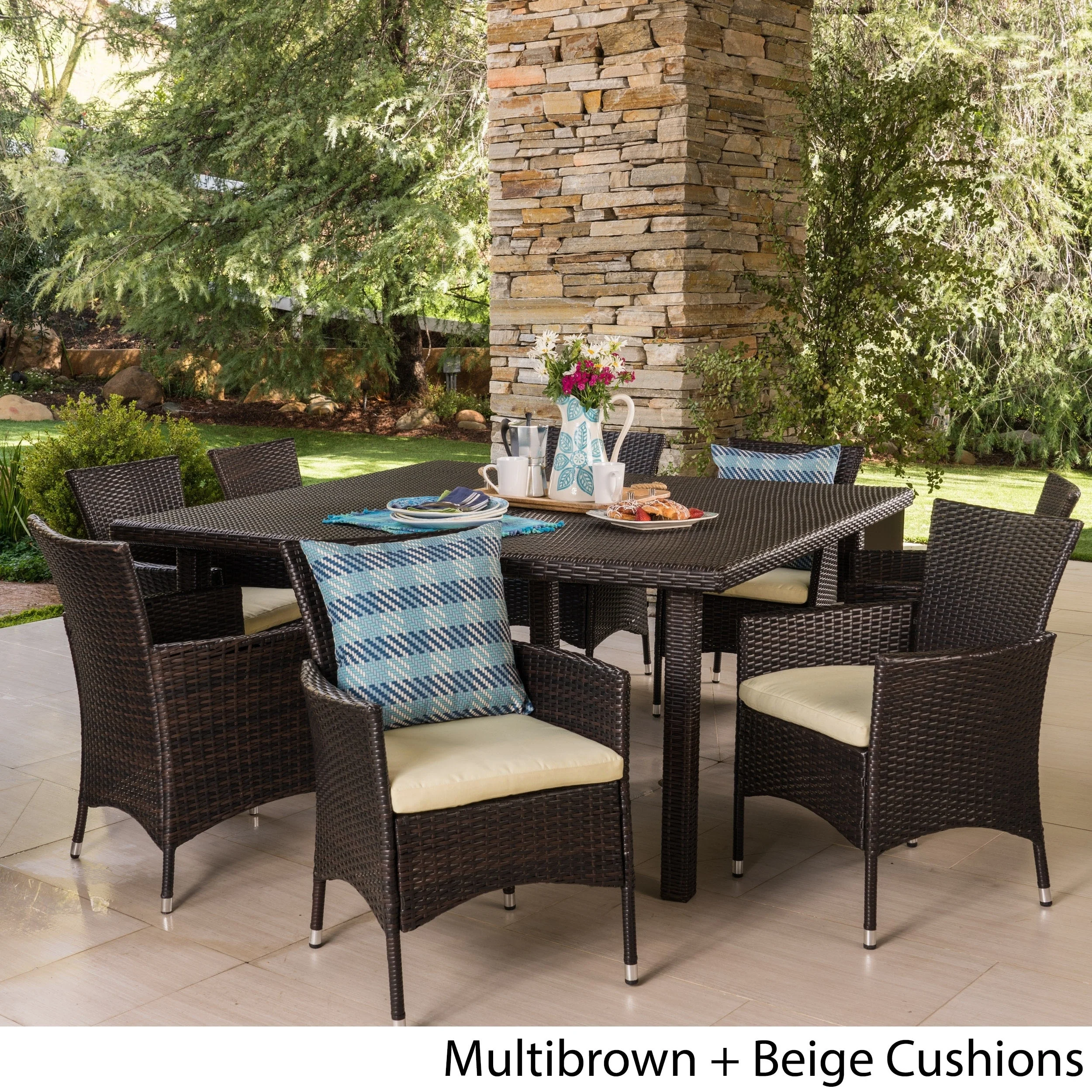 Christopher Knight Home Aristo Outdoor 9-piece Square Wicker Dining Set with Cushions by  Brown