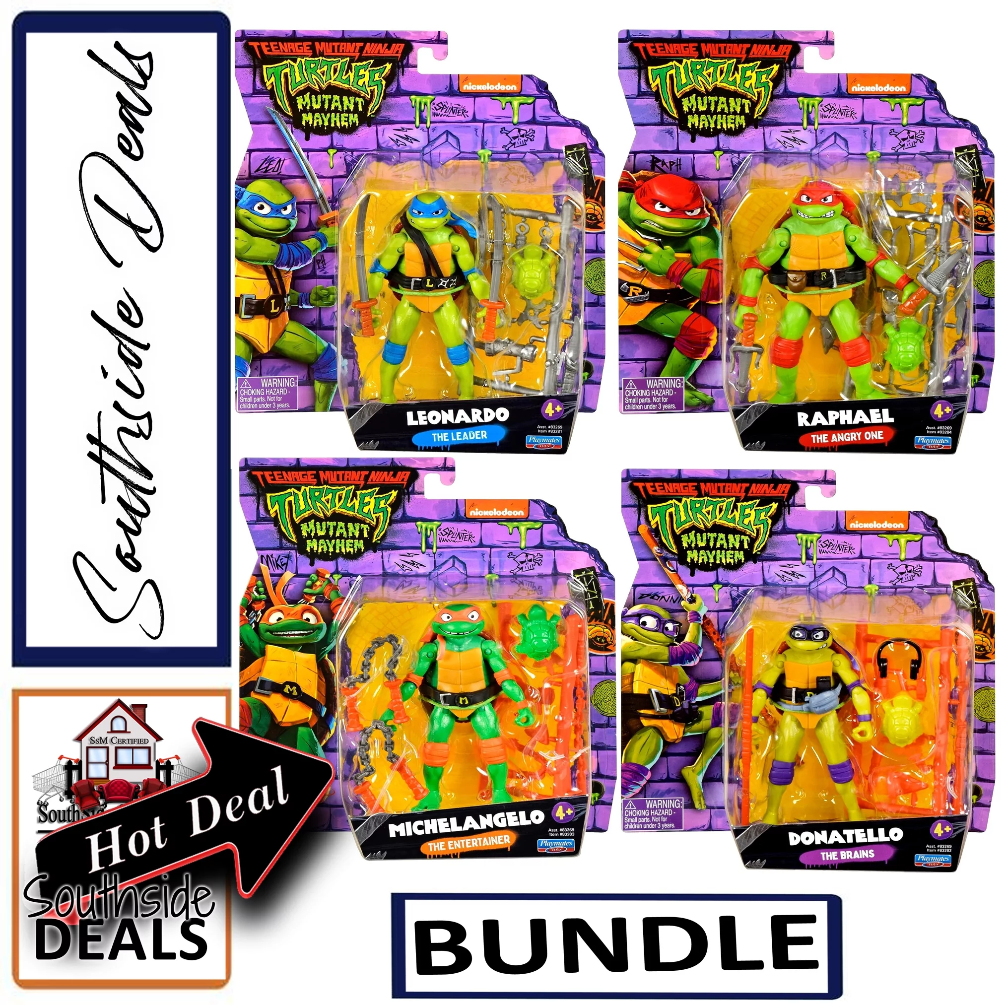 Collectors Edition: 4 Pack Bundle Of TMNT Teenage Mutant Ninja Turtle Group Action Figures